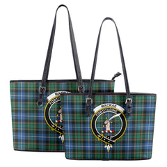 MacRae Hunting Ancient Tartan Crest Leather Tote Bag