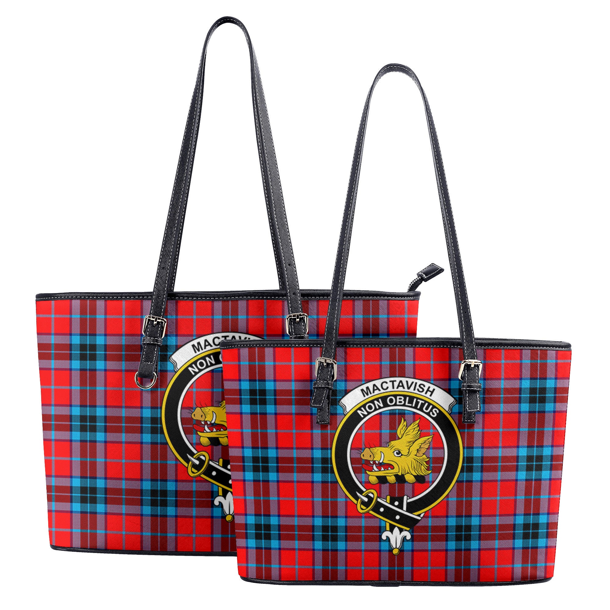 MacTavish Modern Tartan Crest Leather Tote Bag