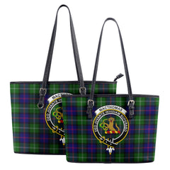 MacThomas Modern Tartan Crest Leather Tote Bag