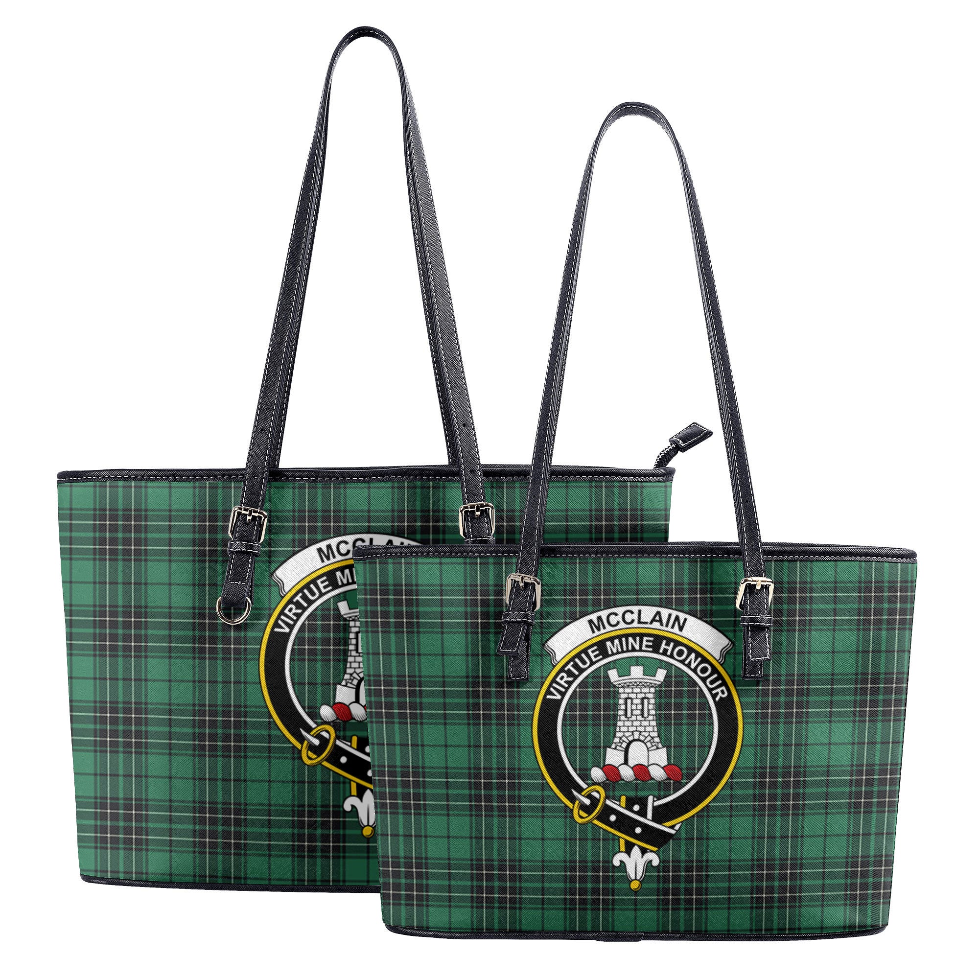 McClain Hunting Ancient Tartan Crest Leather Tote Bag