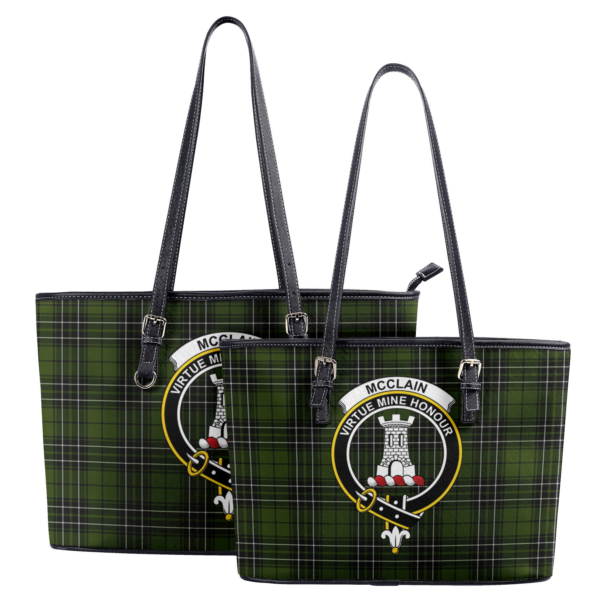 McClain Hunting Tartan Crest Leather Tote Bag