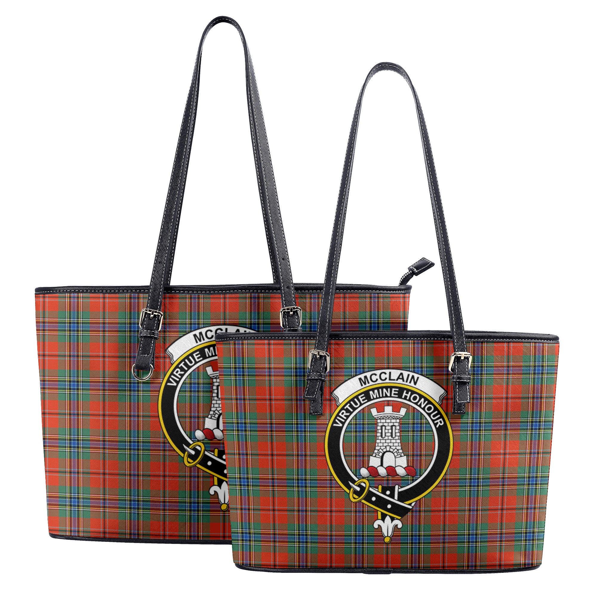 McClain of Duart Ancient Tartan Crest Leather Tote Bag