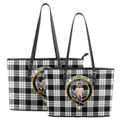 McFarlane Black _ White Tartan Crest Leather Tote Bag