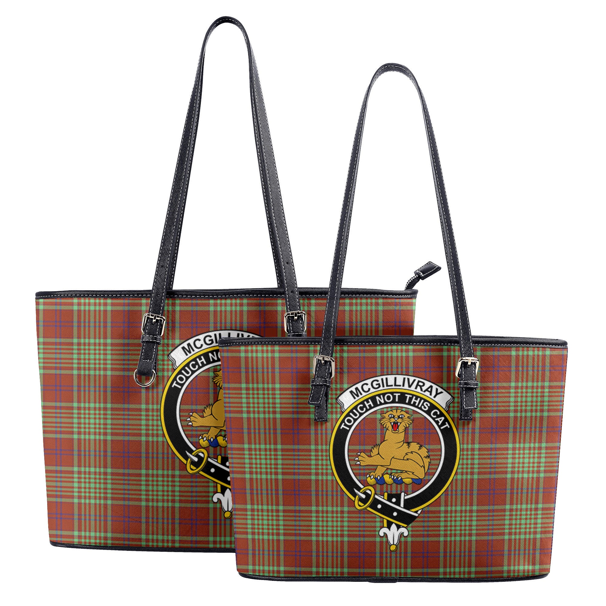 McGillivray Hunting Ancient Tartan Crest Leather Tote Bag