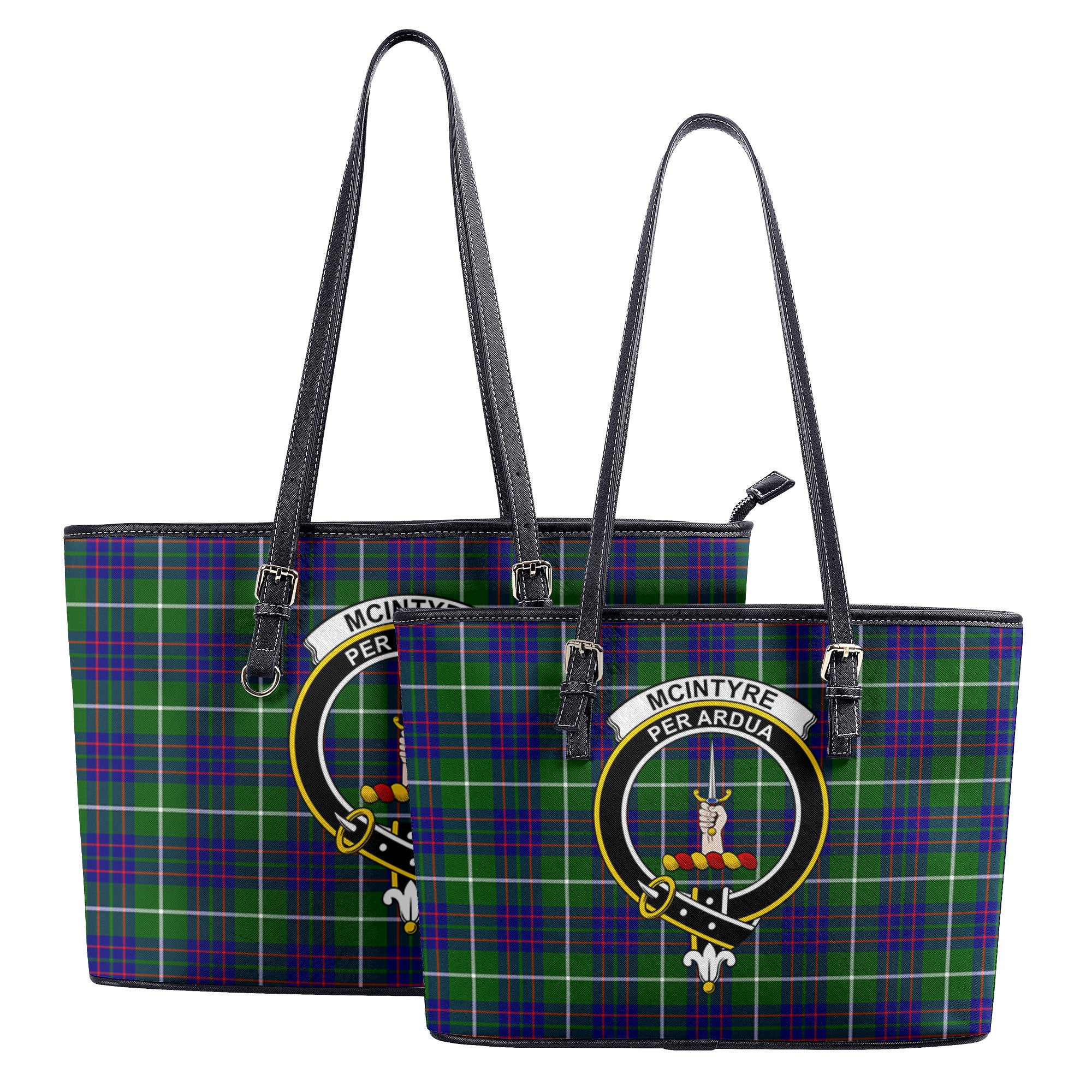 McIntyre Hunting Modern Tartan Crest Leather Tote Bag