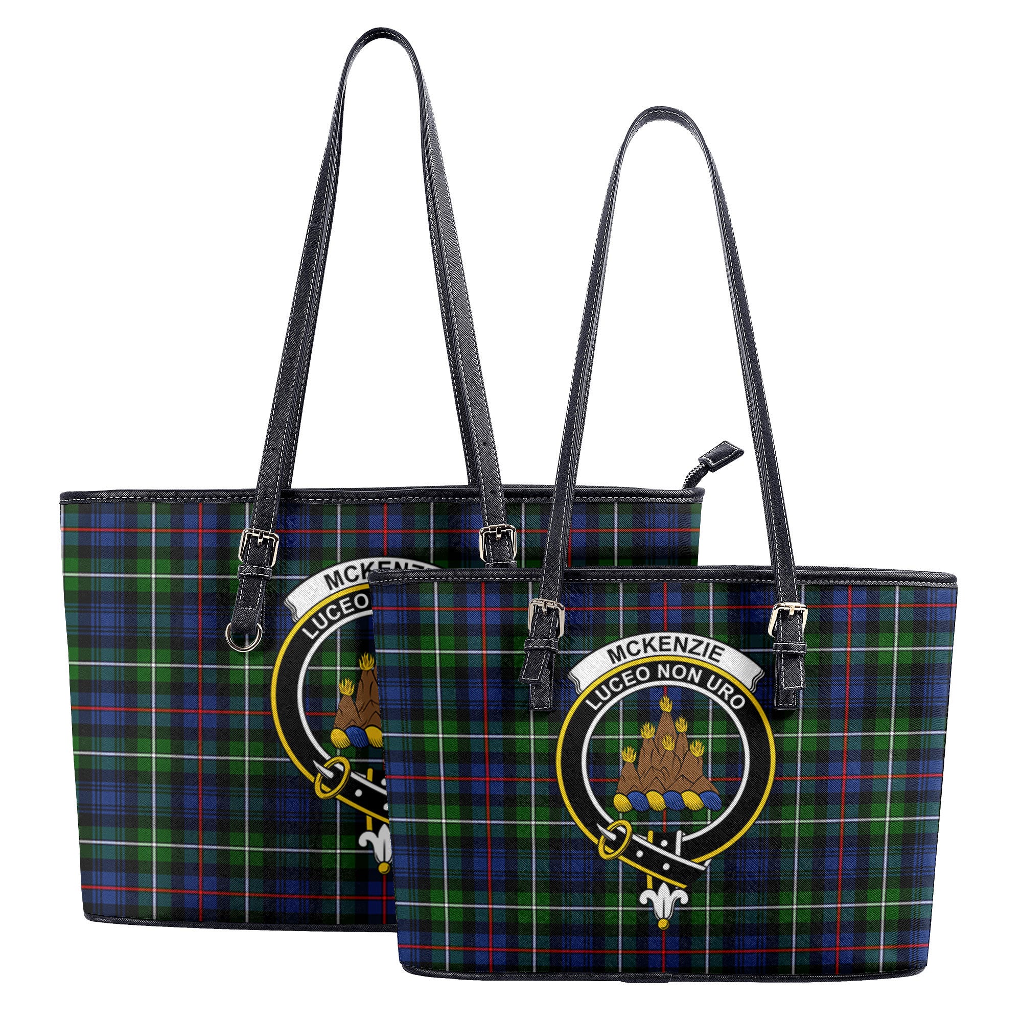 McKenzie Modern Tartan Crest Leather Tote Bag