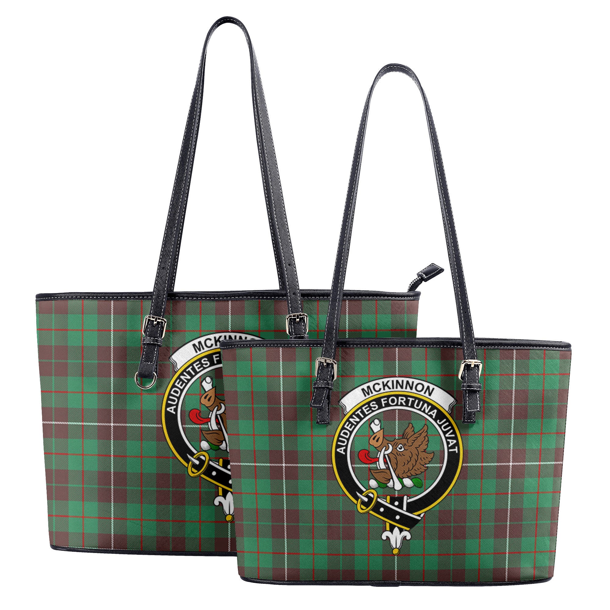 McKinnon Hunting Ancient Tartan Crest Leather Tote Bag