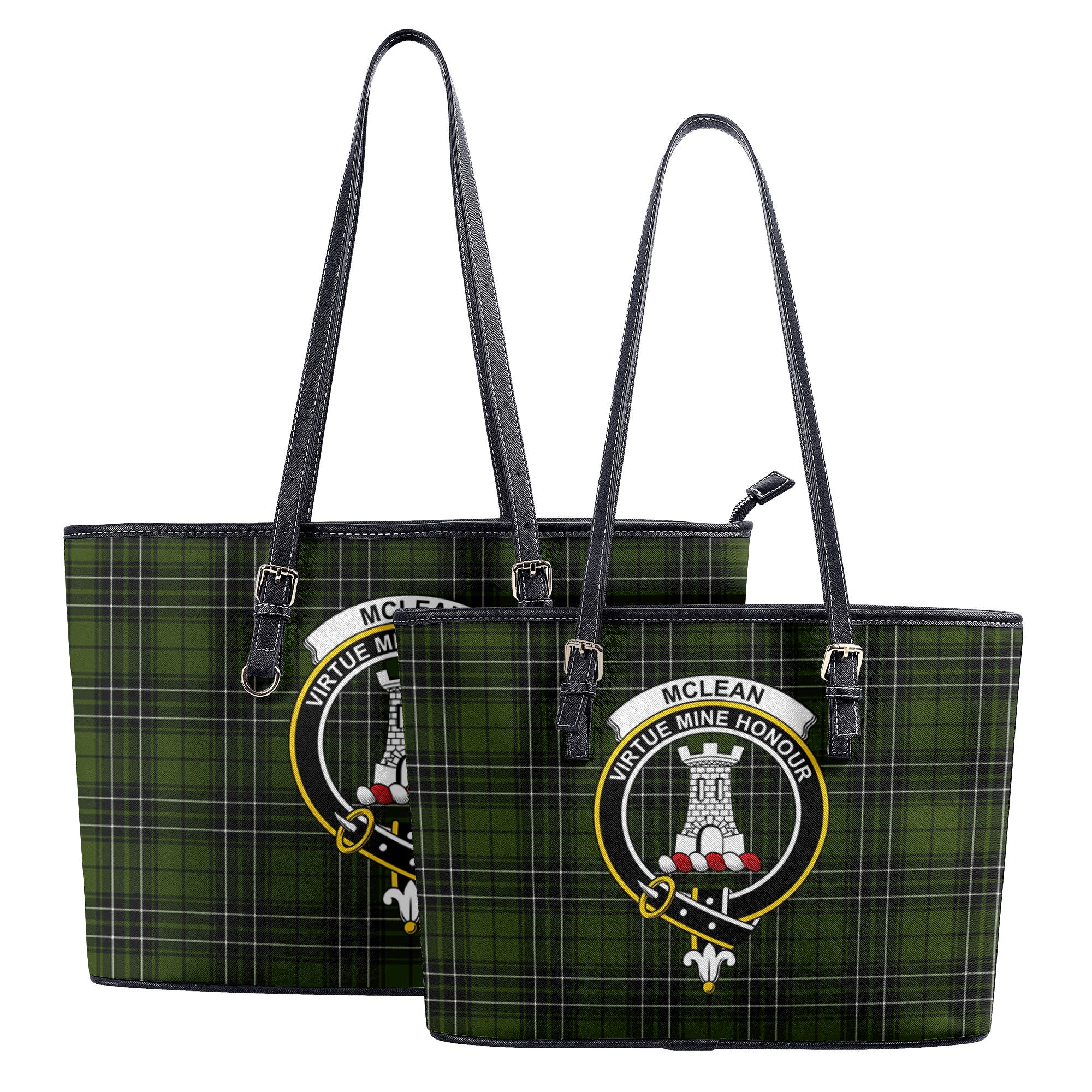 McLean Hunting Tartan Crest Leather Tote Bag