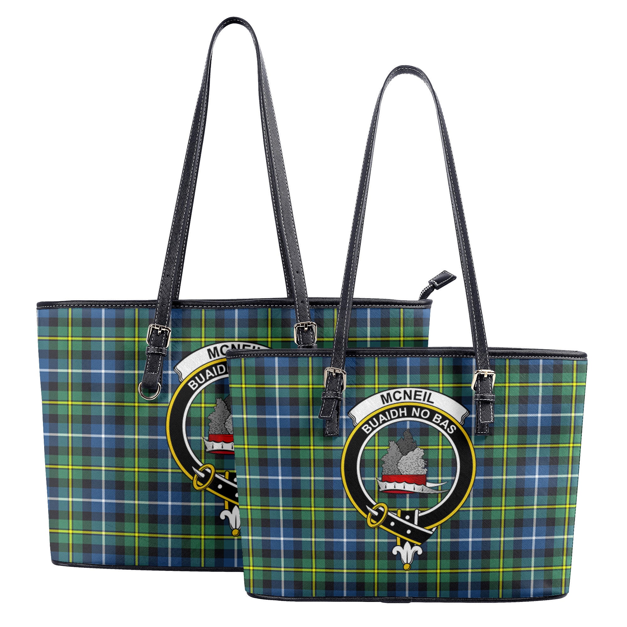 McNeil of Barra Ancient Tartan Crest Leather Tote Bag