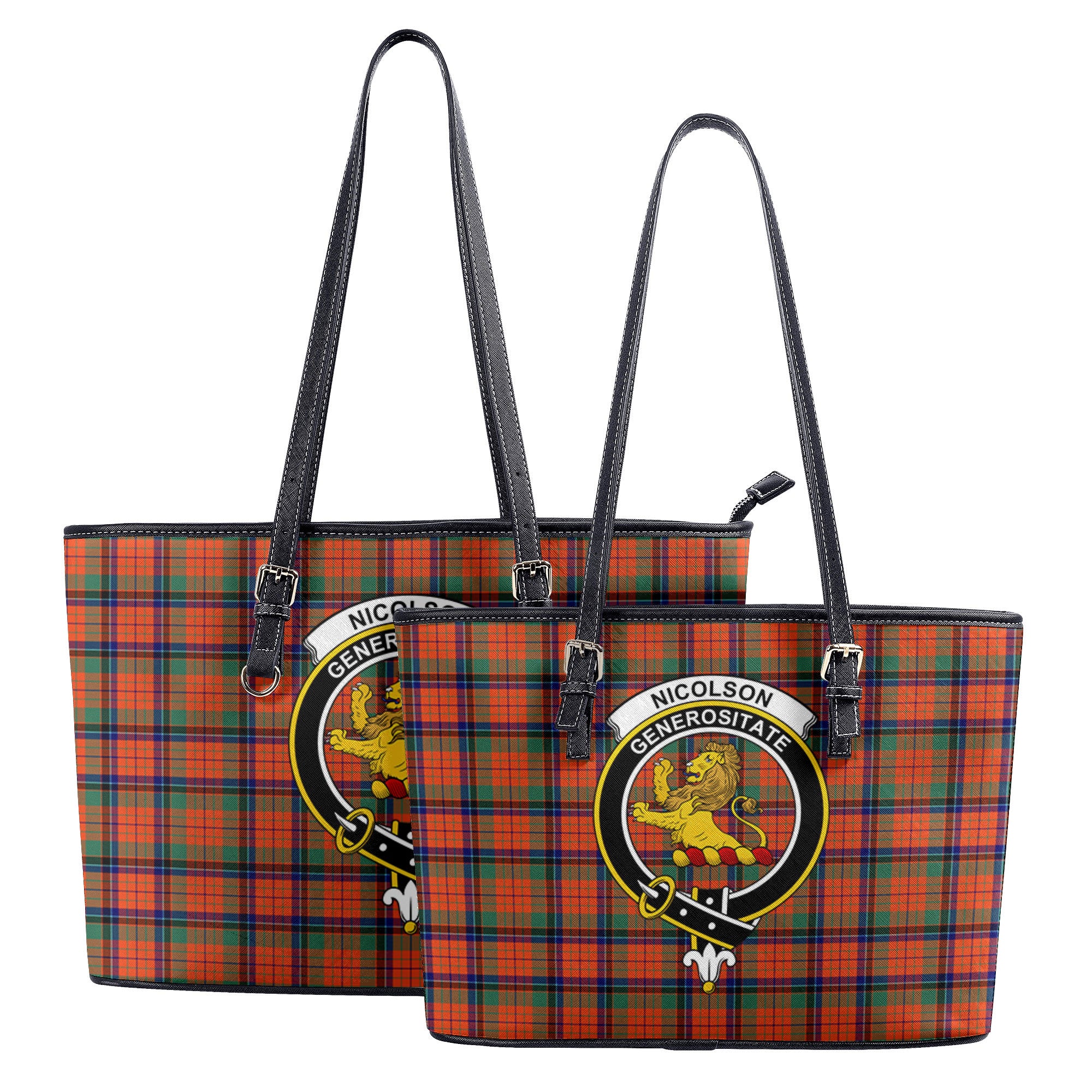 Nicolson Ancient Tartan Crest Leather Tote Bag