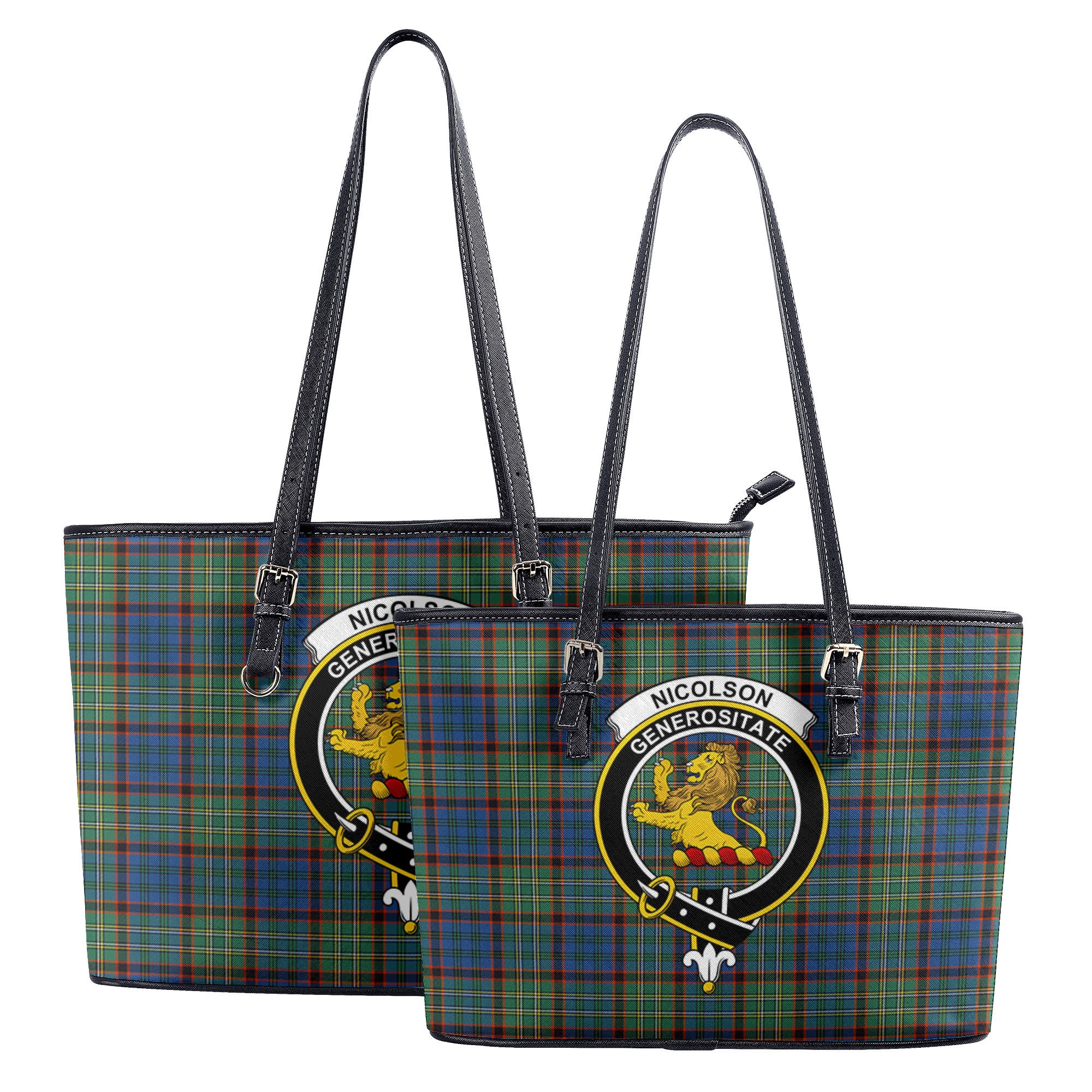 Nicolson Hunting Ancient Tartan Crest Leather Tote Bag