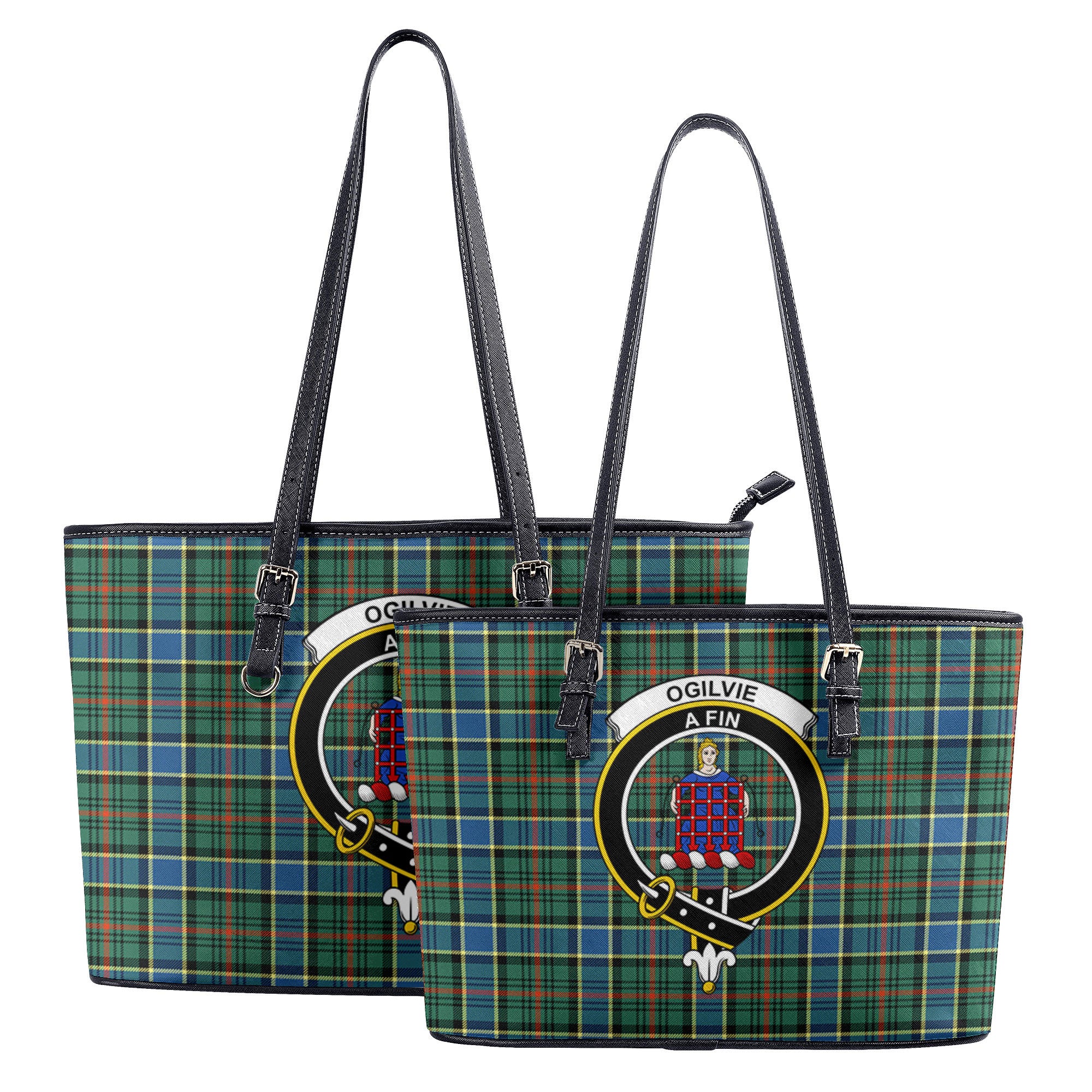 Ogilvie Hunting Ancient Tartan Crest Leather Tote Bag