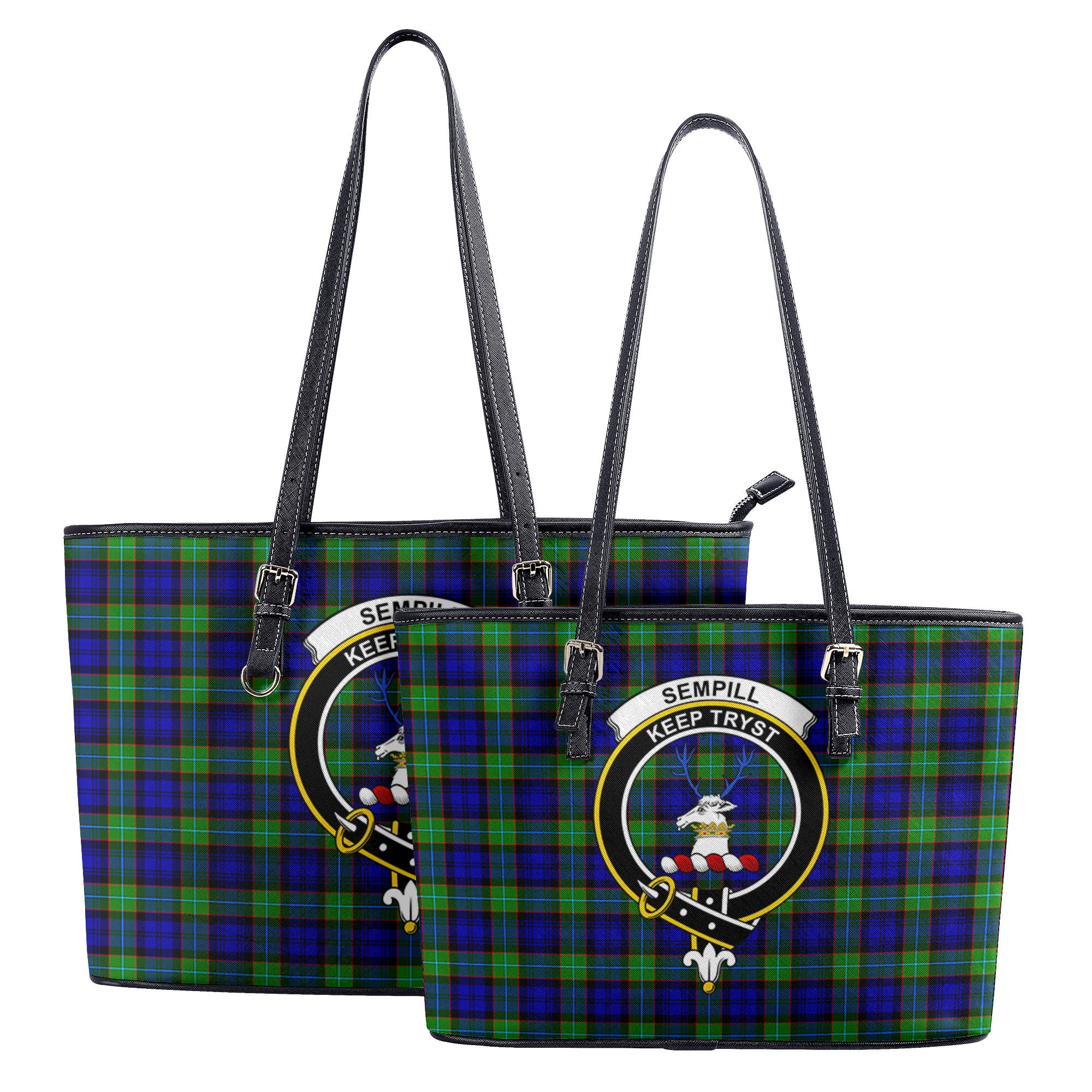 Sempill Modern Tartan Crest Leather Tote Bag