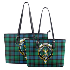 Stewart Old Ancient Tartan Crest Leather Tote Bag