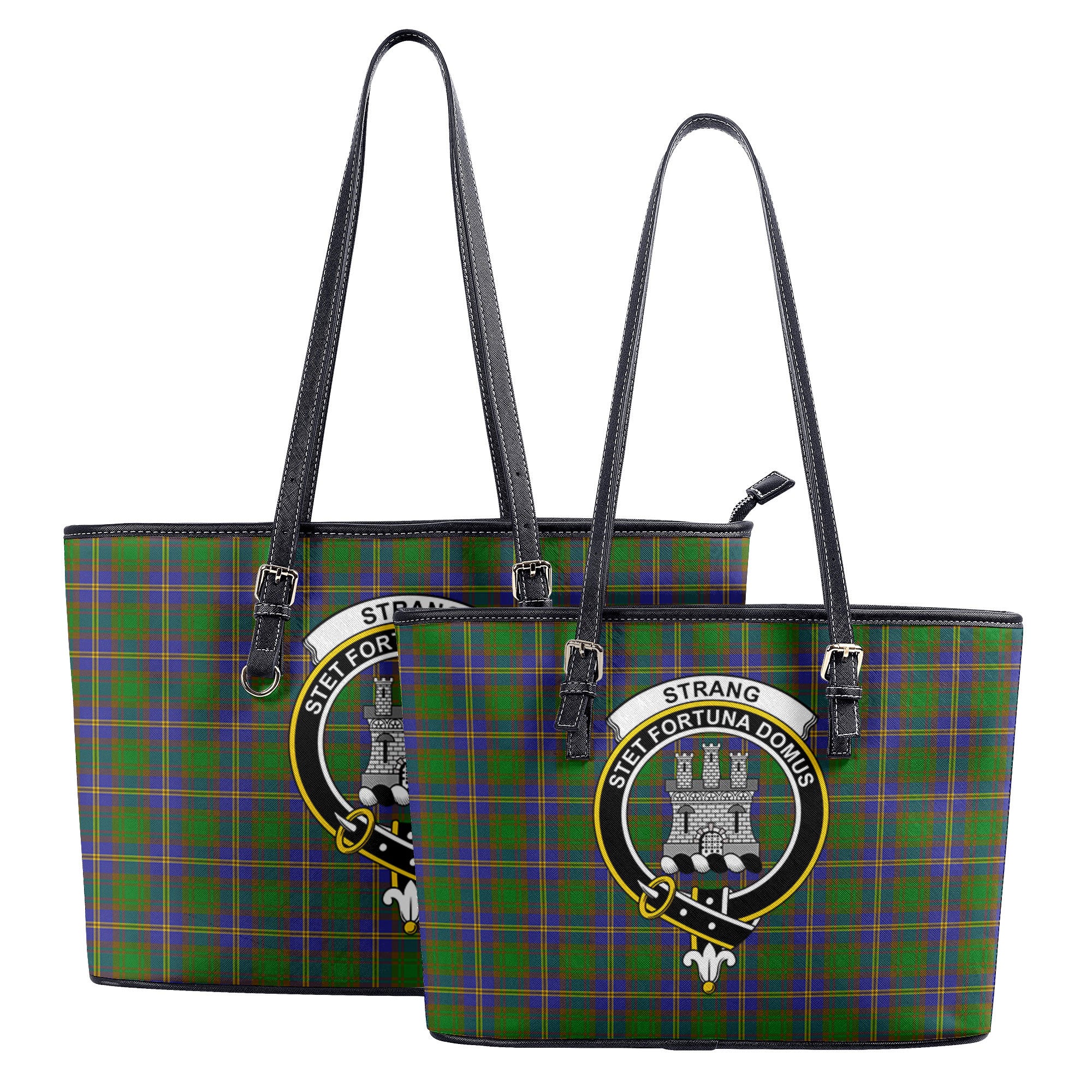 Strang (or Strange) Tartan Crest Leather Tote Bag