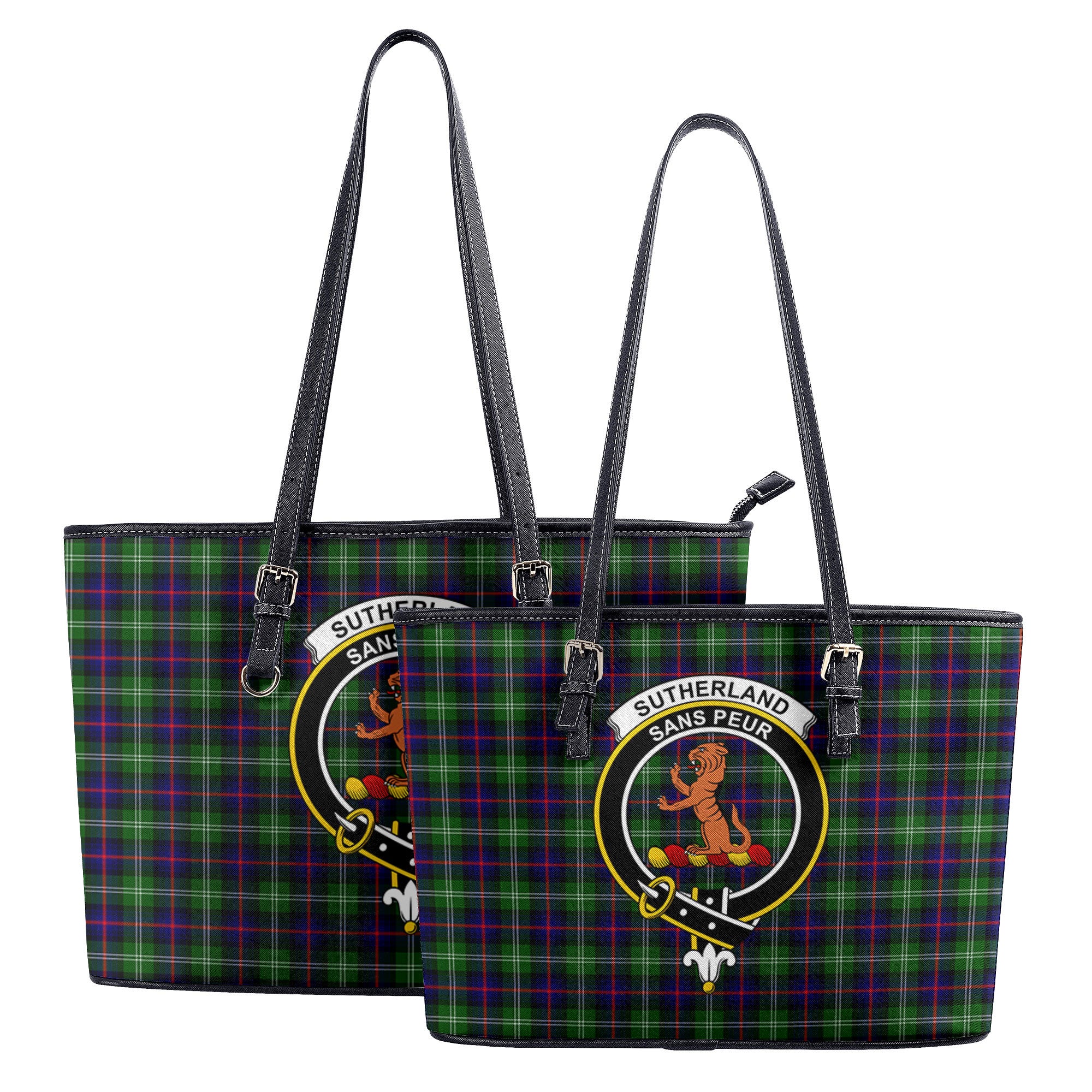 Sutherland Modern Tartan Crest Leather Tote Bag