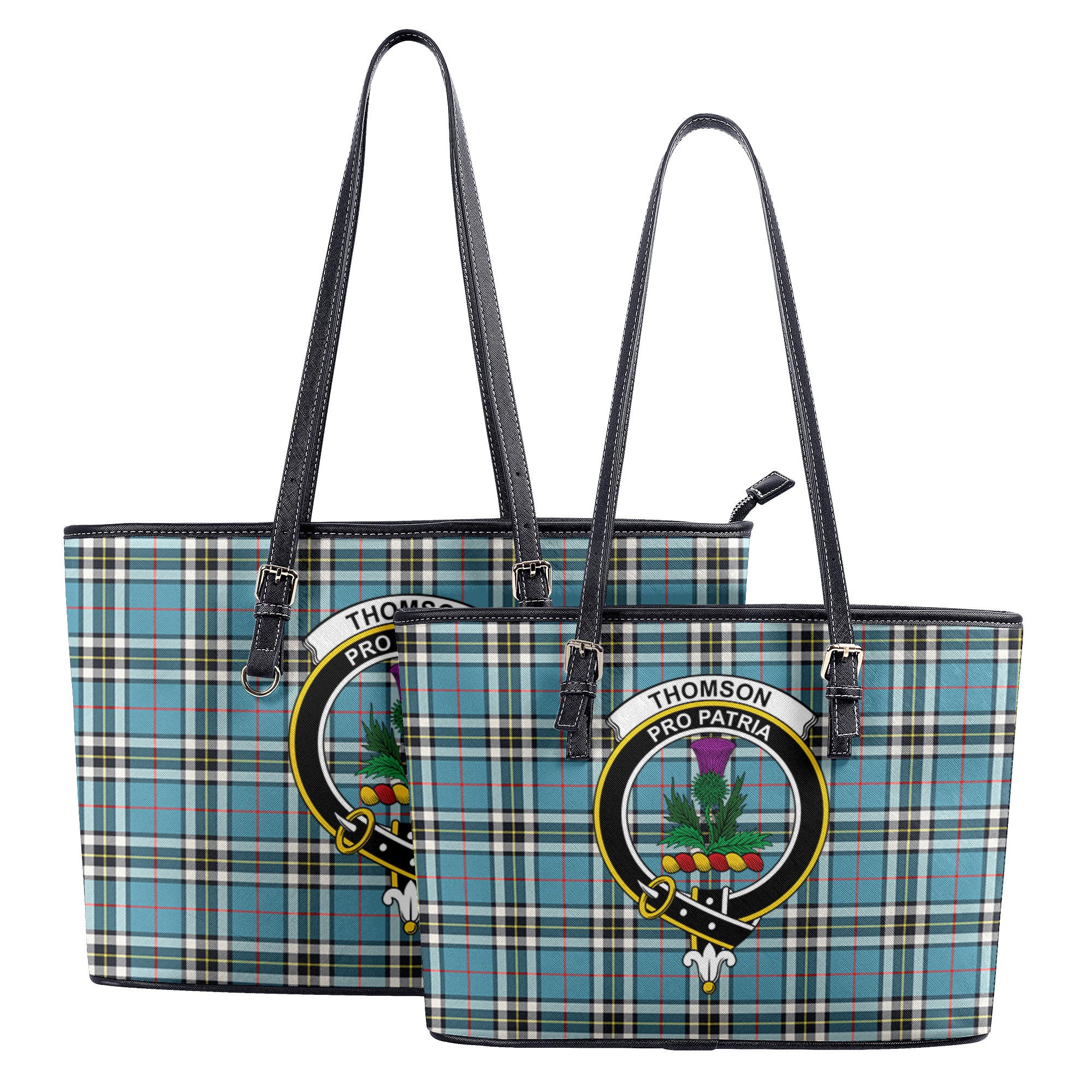 Thomson Blue Tartan Crest Leather Tote Bag