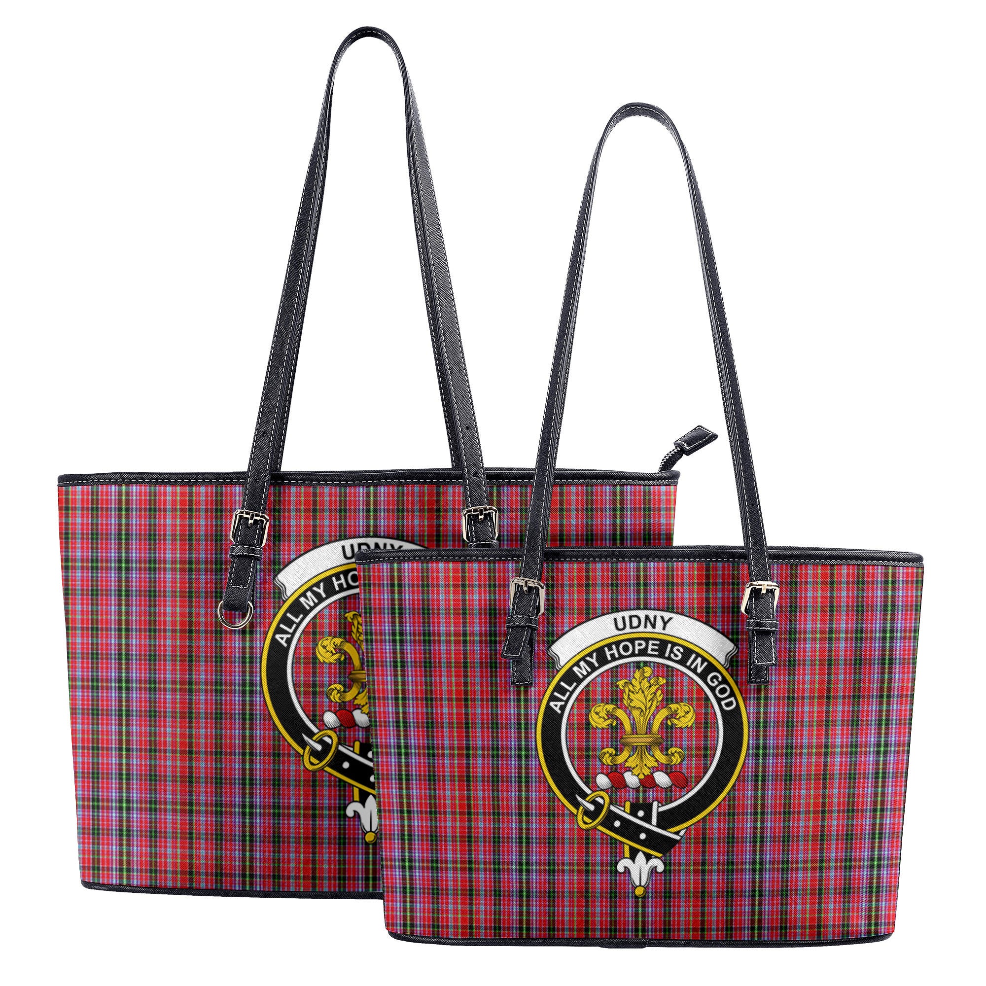 Udny Tartan Crest Leather Tote Bag