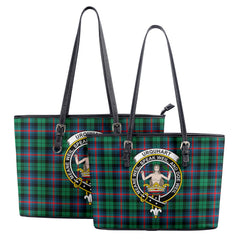 Urquhart Broad Red Ancient Tartan Crest Leather Tote Bag