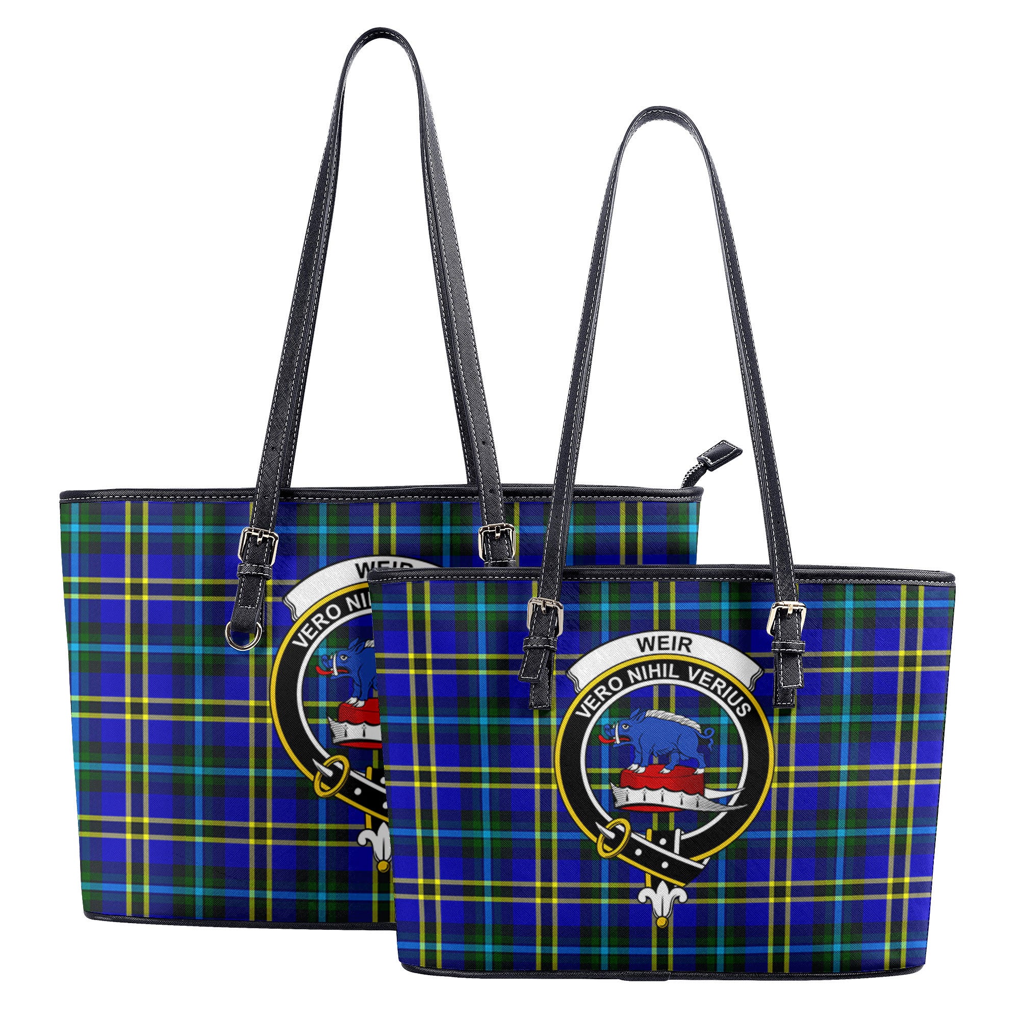 Weir Modern Tartan Crest Leather Tote Bag