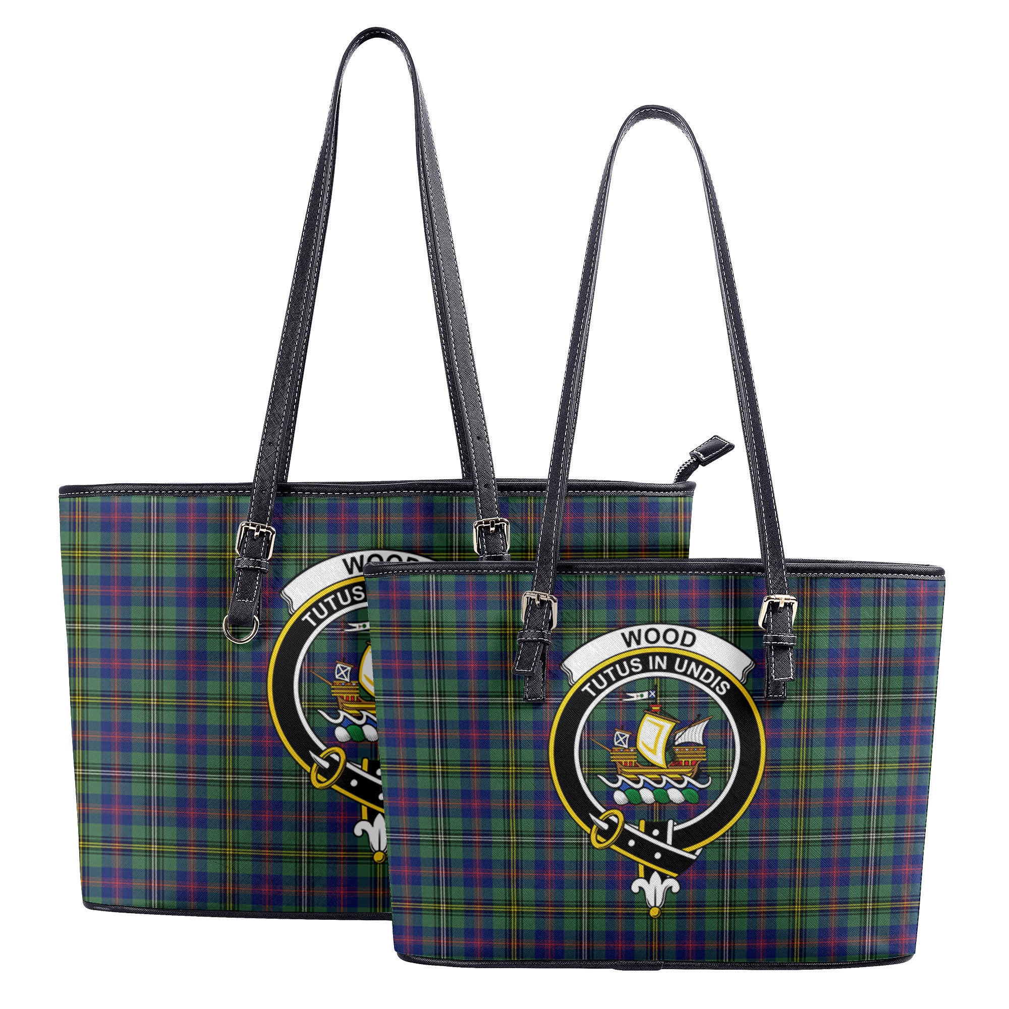 Wood Tartan Crest Leather Tote Bag