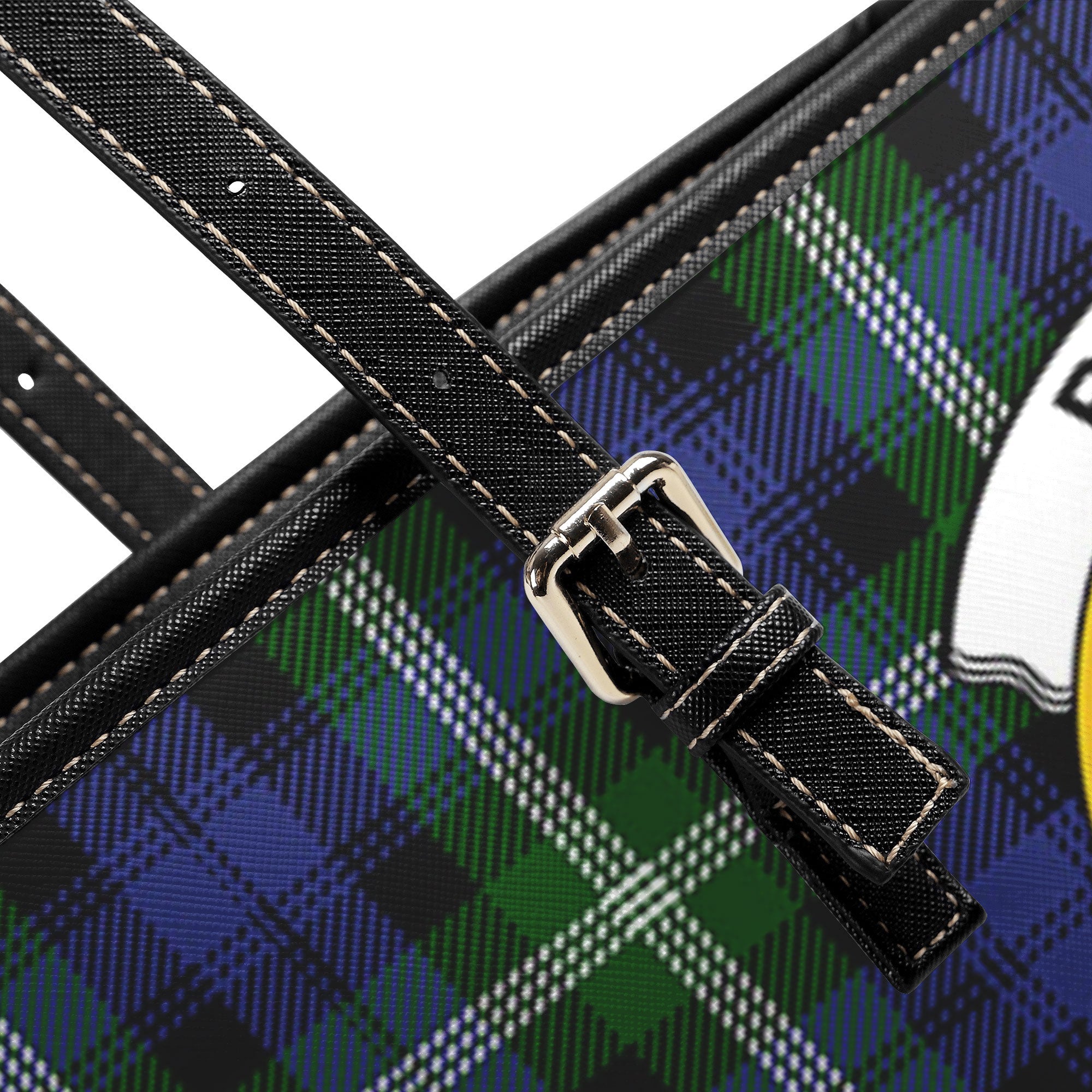 Baillie Modern Tartan Crest Leather Tote Bag