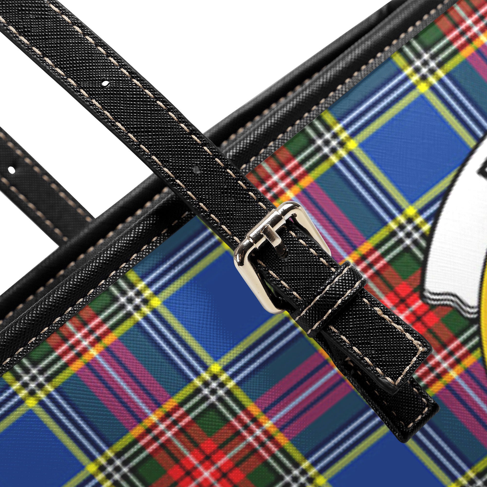 Beaton Modern Tartan Crest Leather Tote Bag