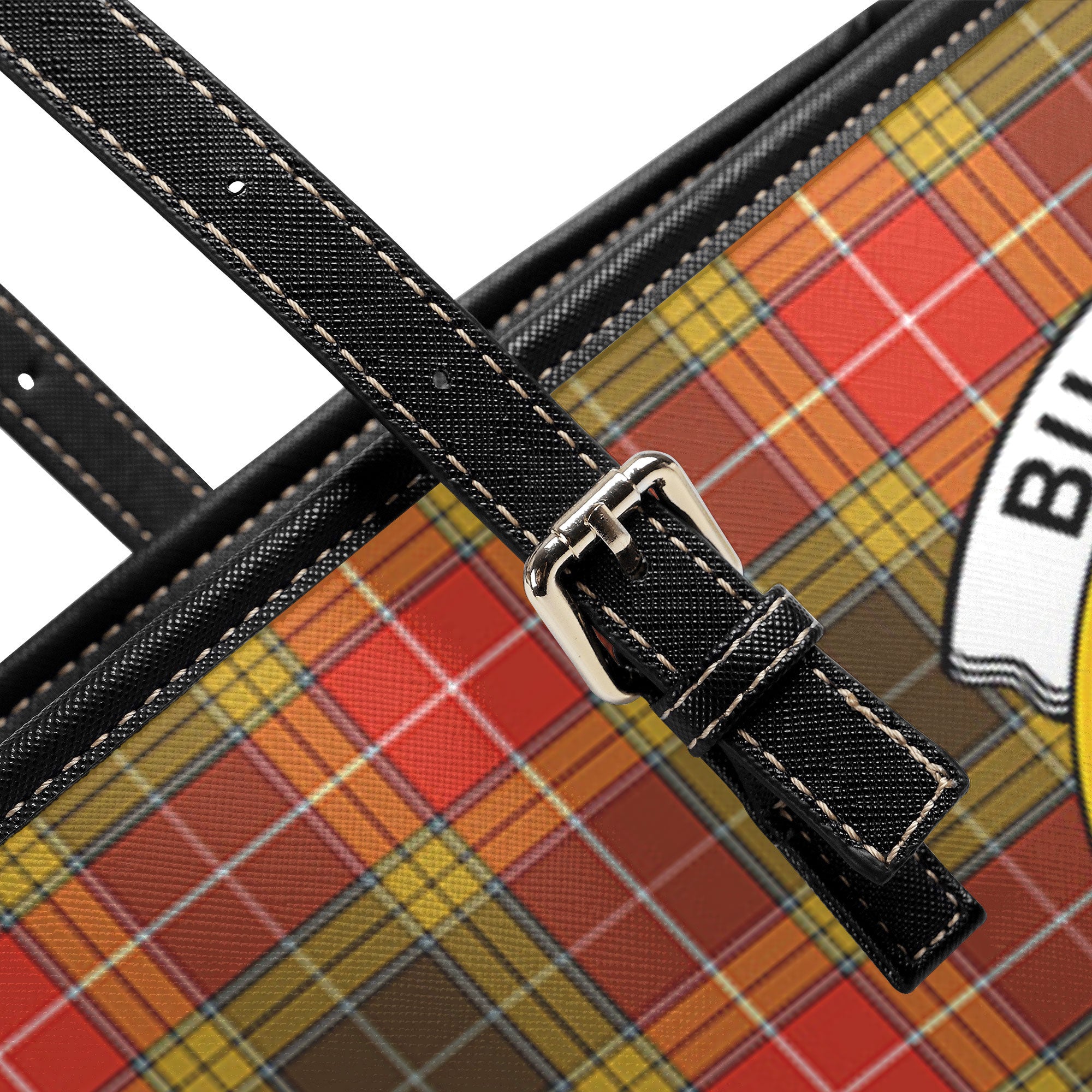 Buchanan Old Set Weathered Tartan Crest Leather Tote Bag