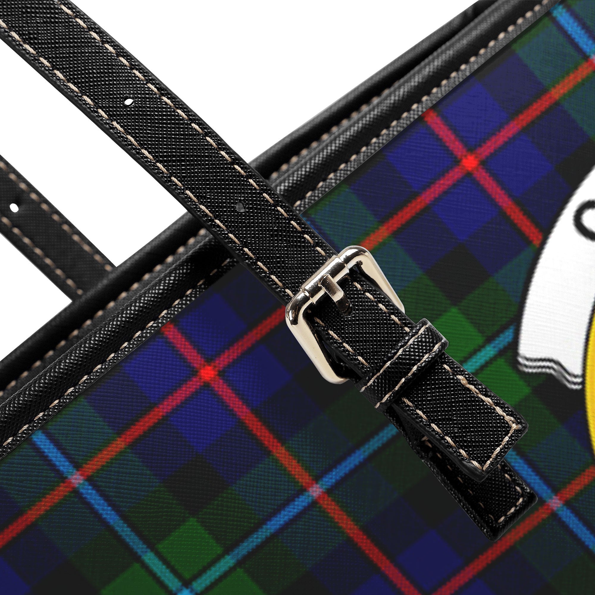 Calder (Calder-Campbell) Tartan Crest Leather Tote Bag