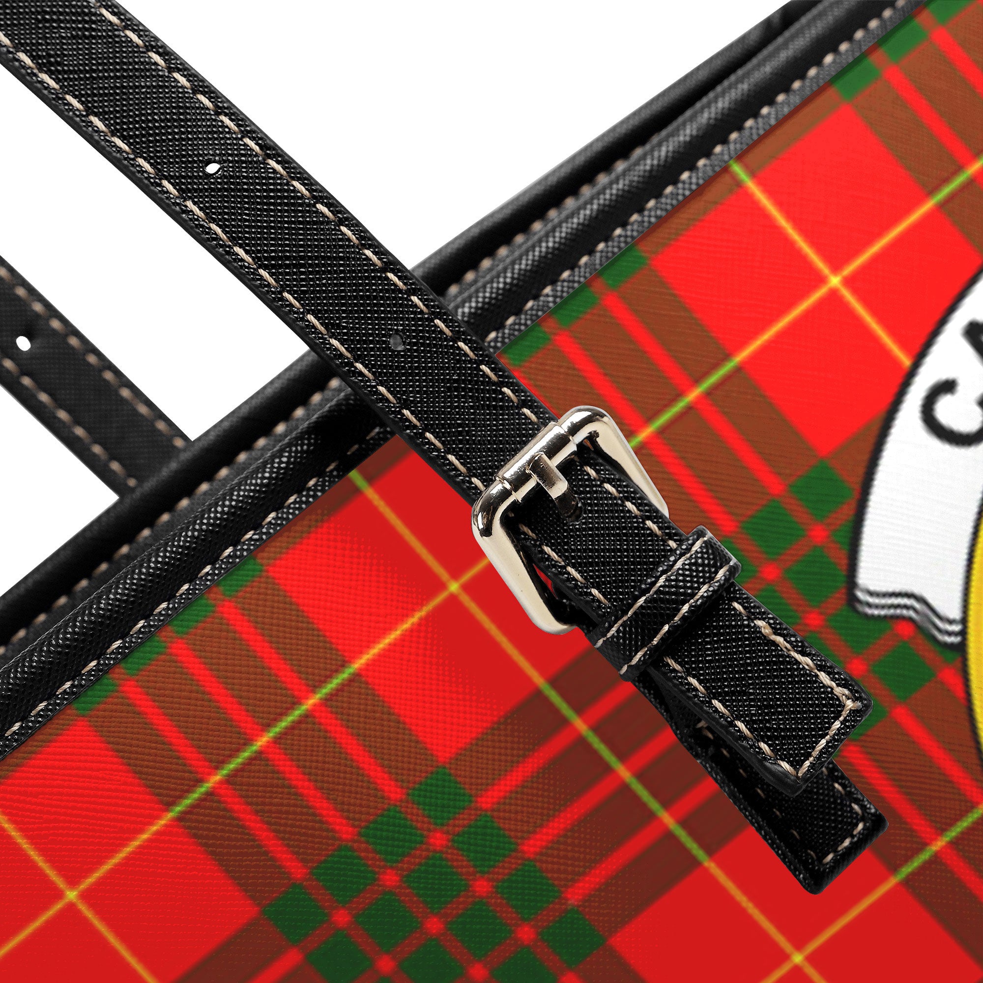 Cameron Modern Tartan Crest Leather Tote Bag