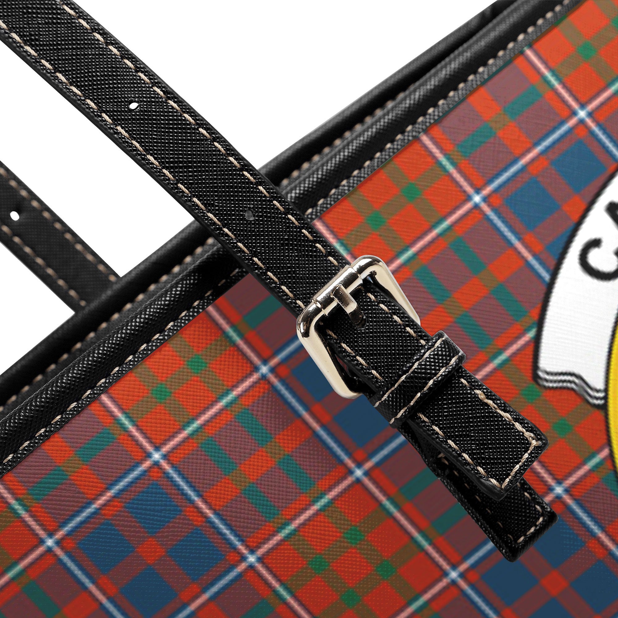 Cameron of Lochiel Ancient Tartan Crest Leather Tote Bag