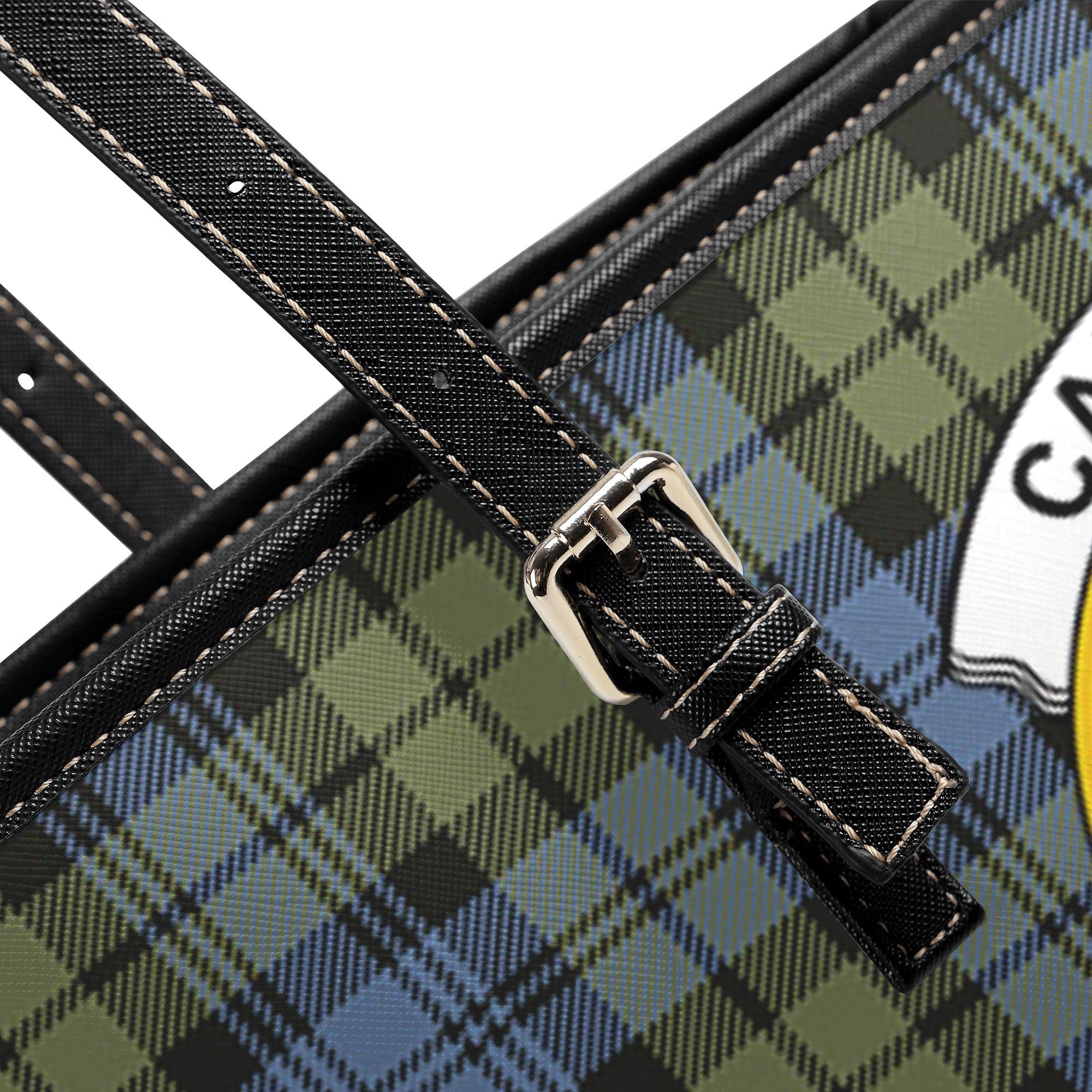 Campbell Faded Tartan Crest Leather Tote Bag