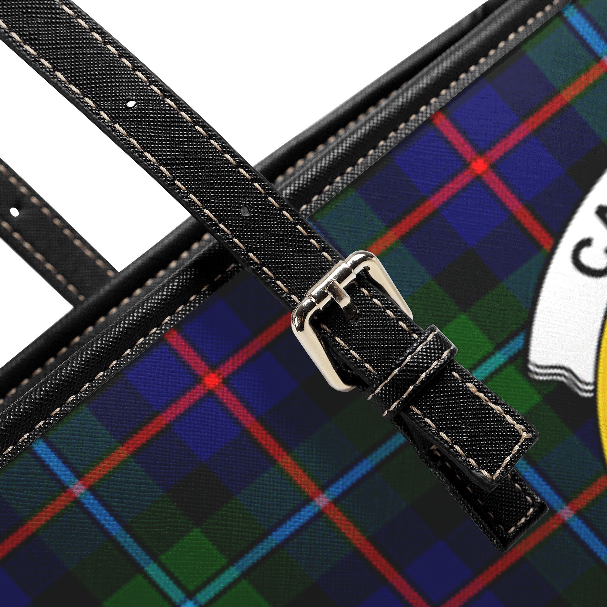 Campbell of Cawdor Modern Tartan Crest Leather Tote Bag