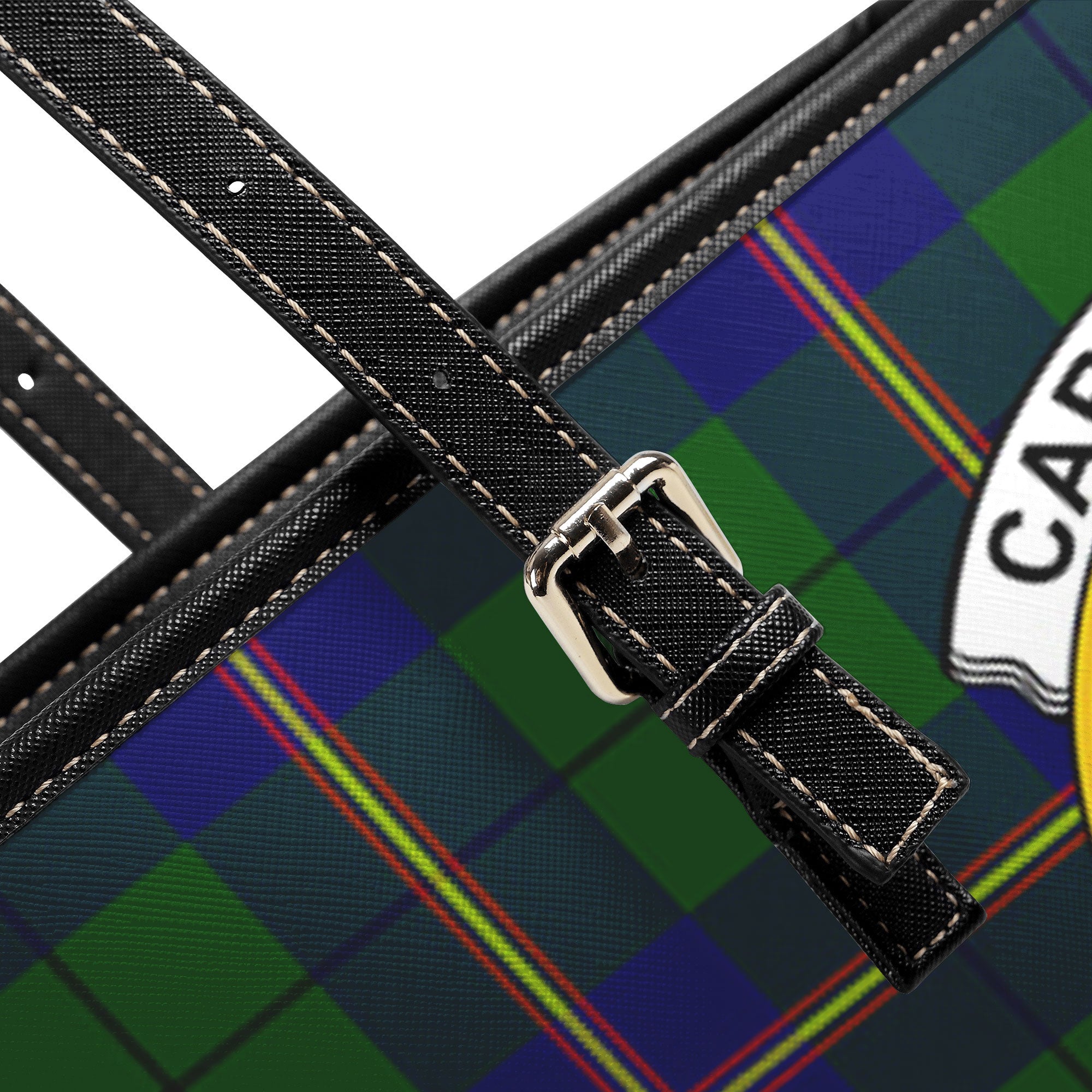 Carmichael Modern Tartan Crest Leather Tote Bag