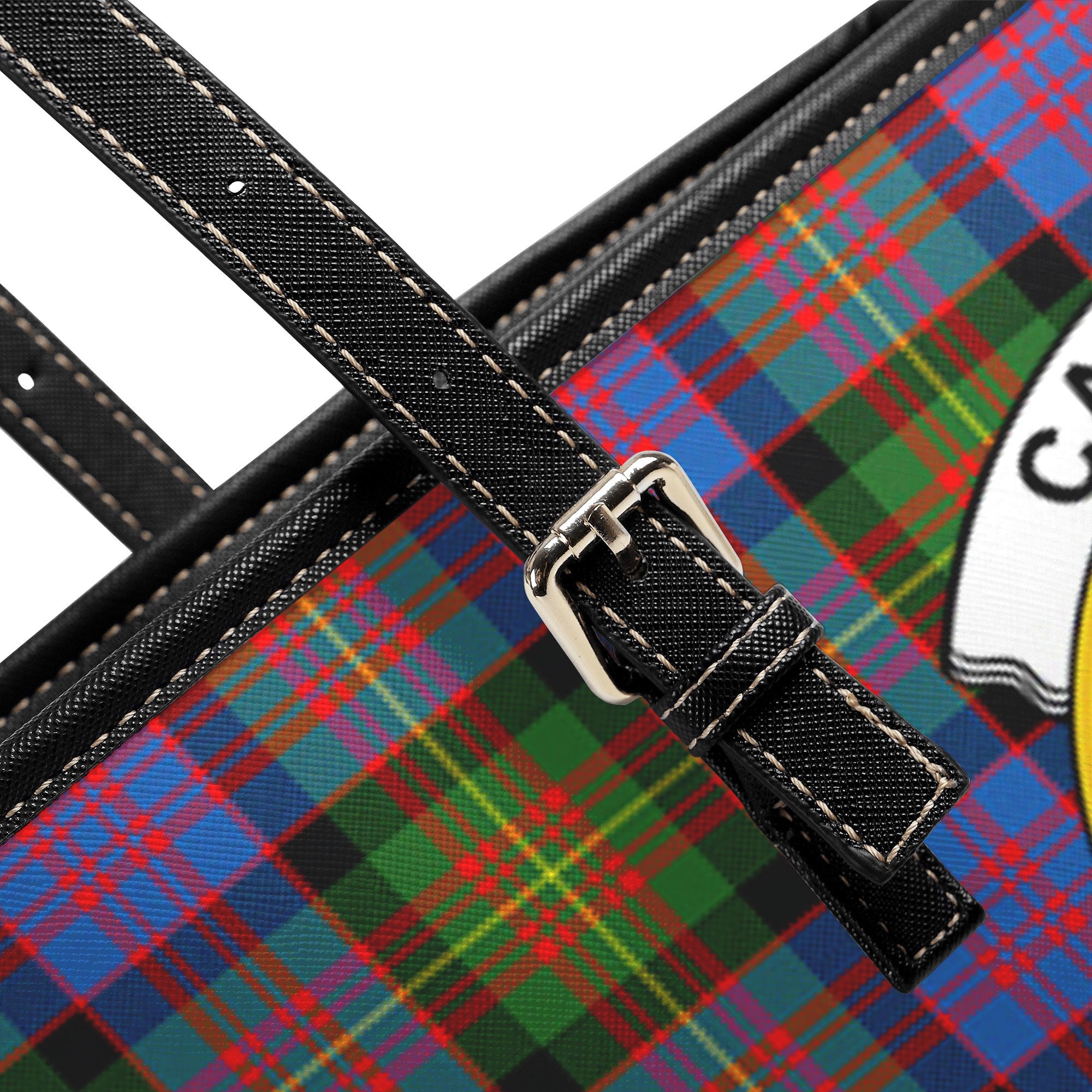 Carnegie Ancient Tartan Crest Leather Tote Bag