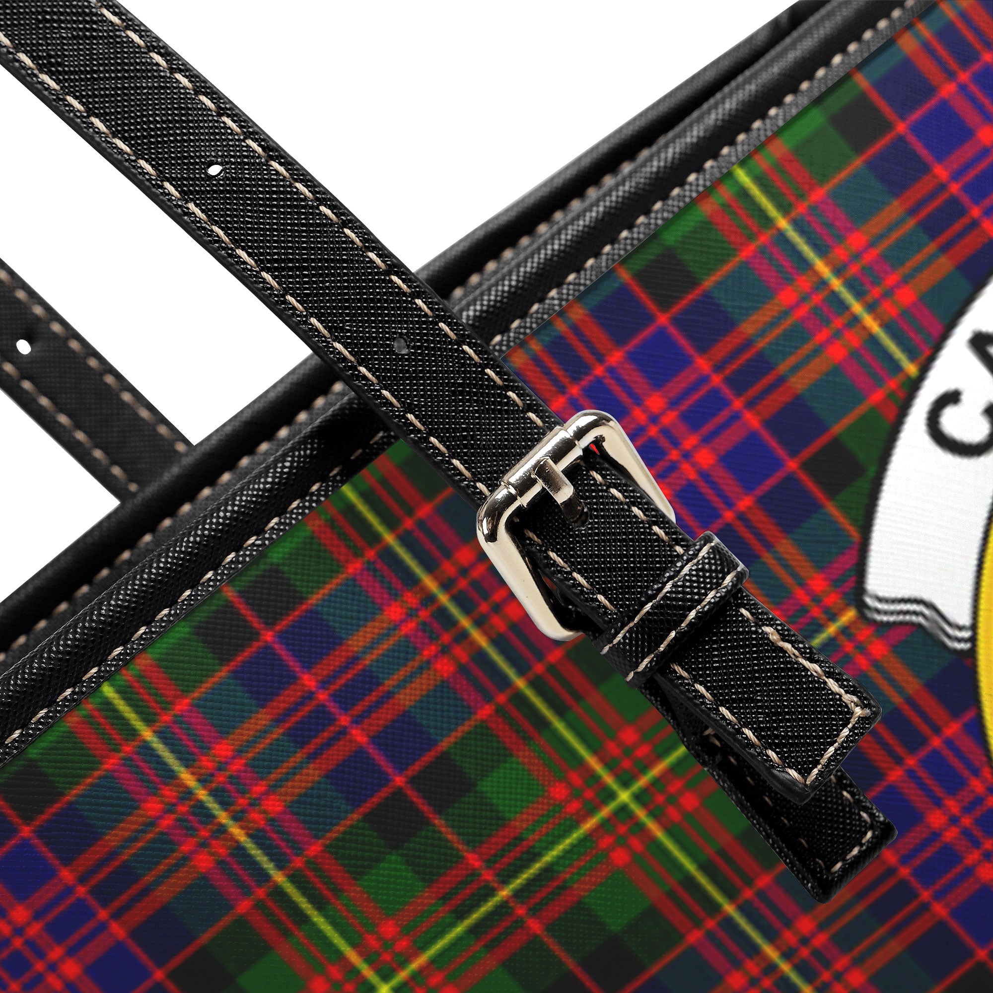 Carnegie Modern Tartan Crest Leather Tote Bag