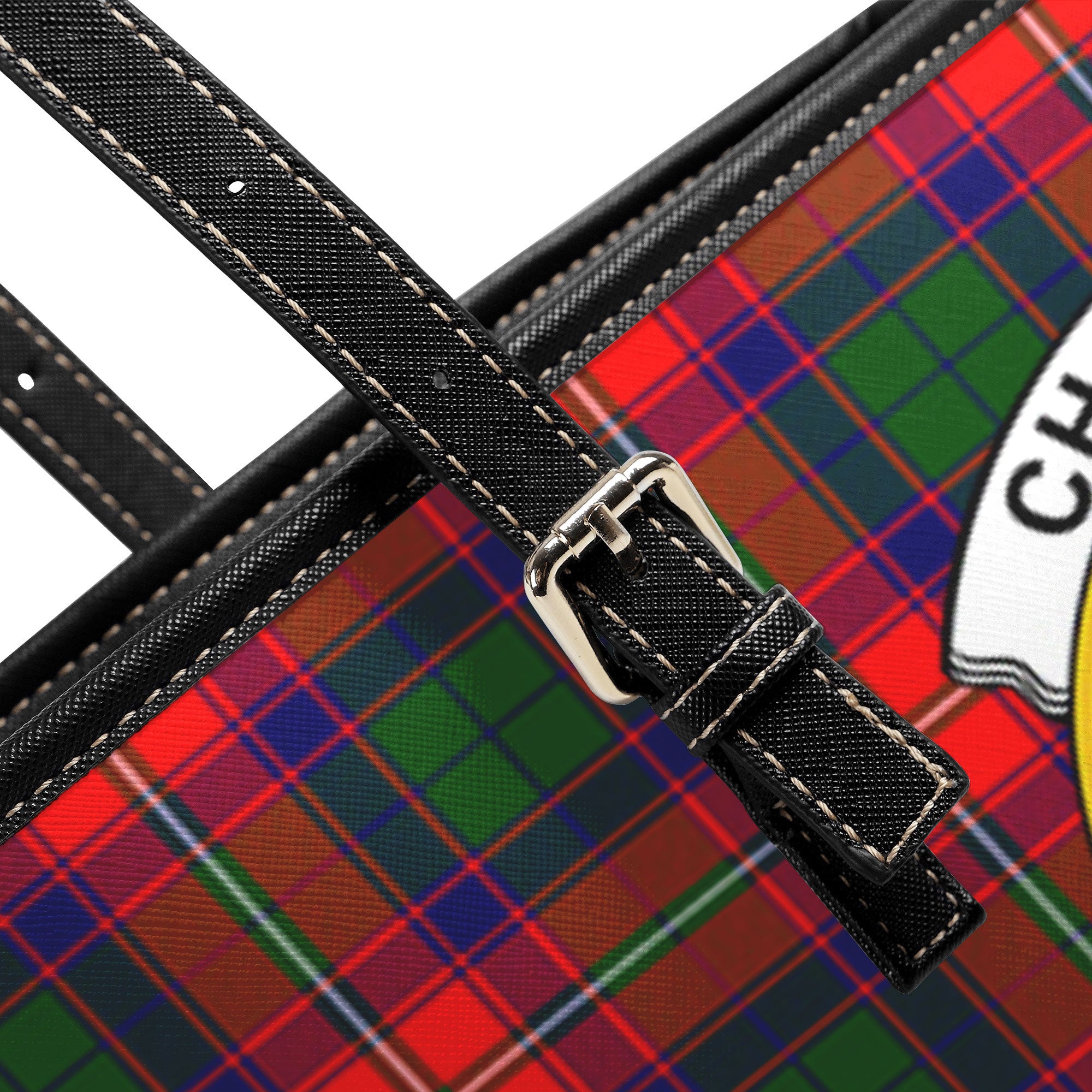 Charteris (Earl of Wemyss) Tartan Crest Leather Tote Bag