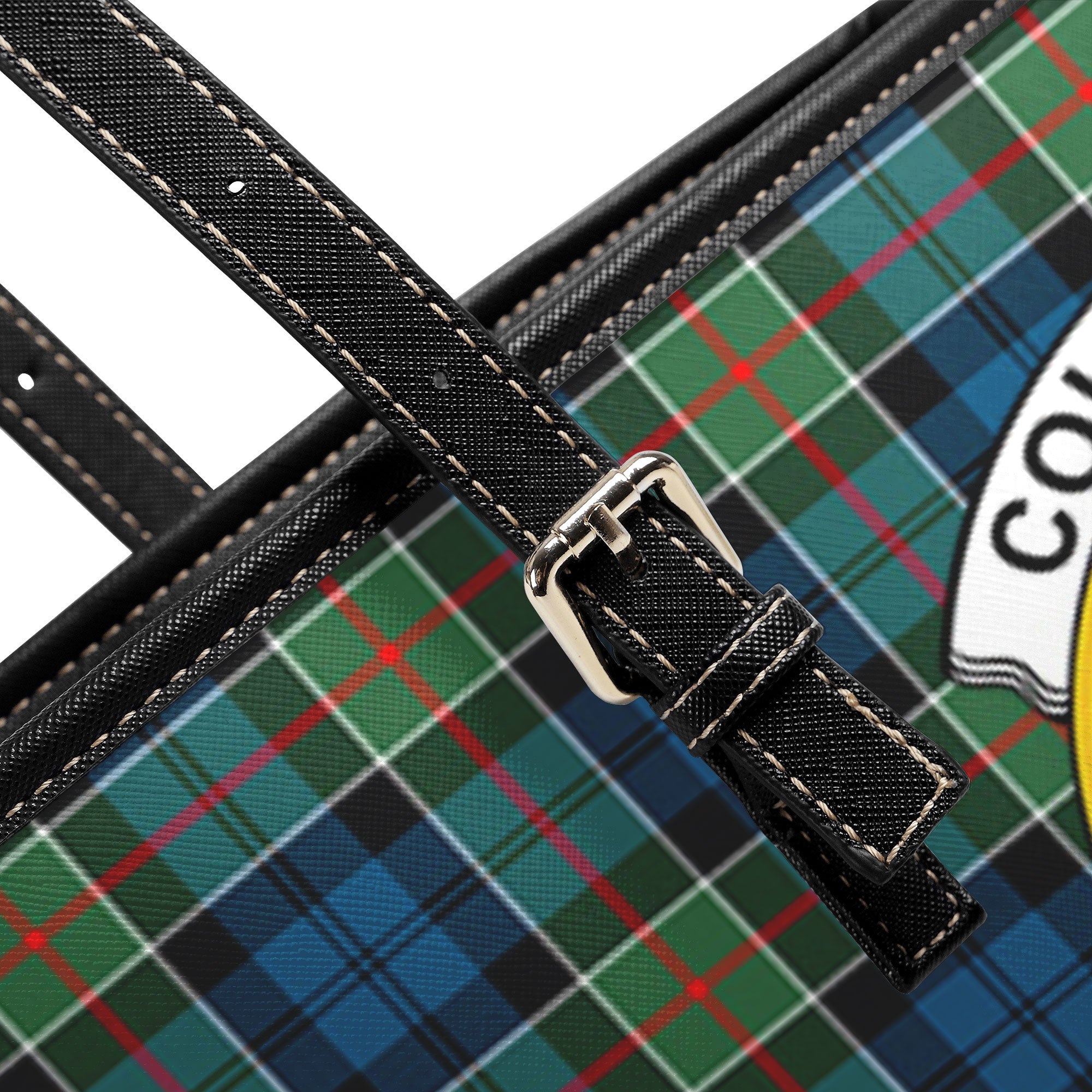 Colquhoun Ancient Tartan Crest Leather Tote Bag