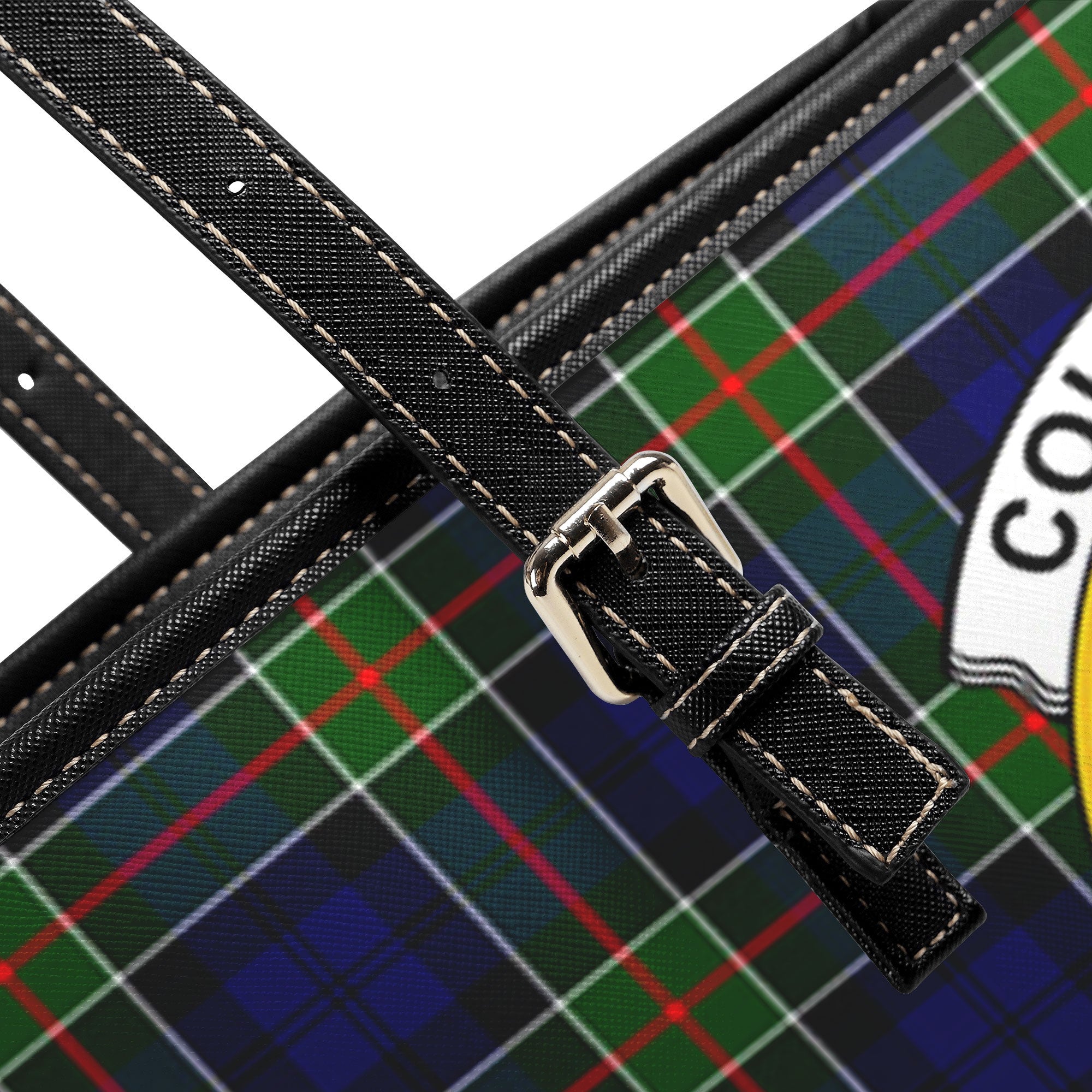 Colquhoun Modern Tartan Crest Leather Tote Bag