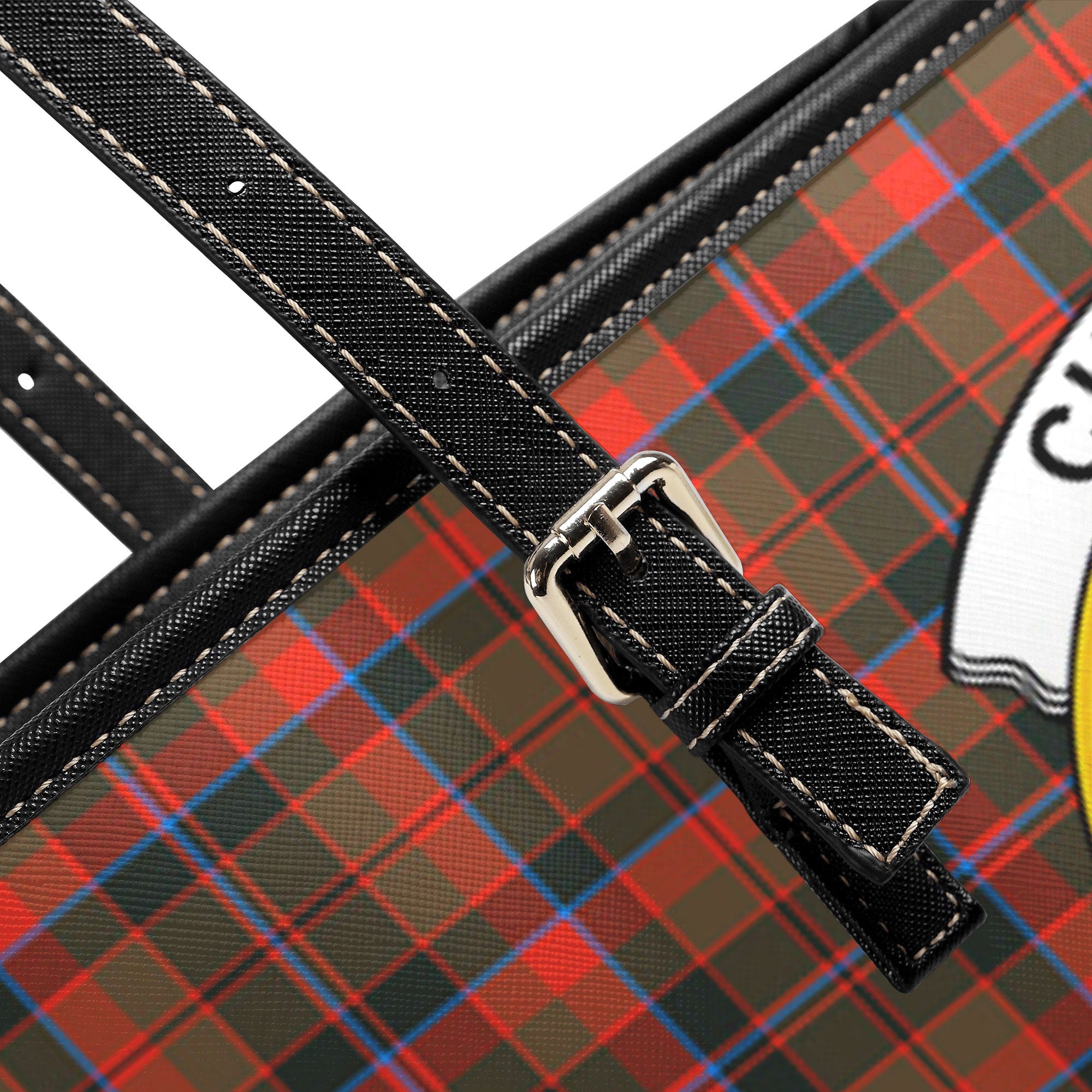 Cumming Hunting Weathered Tartan Crest Leather Tote Bag