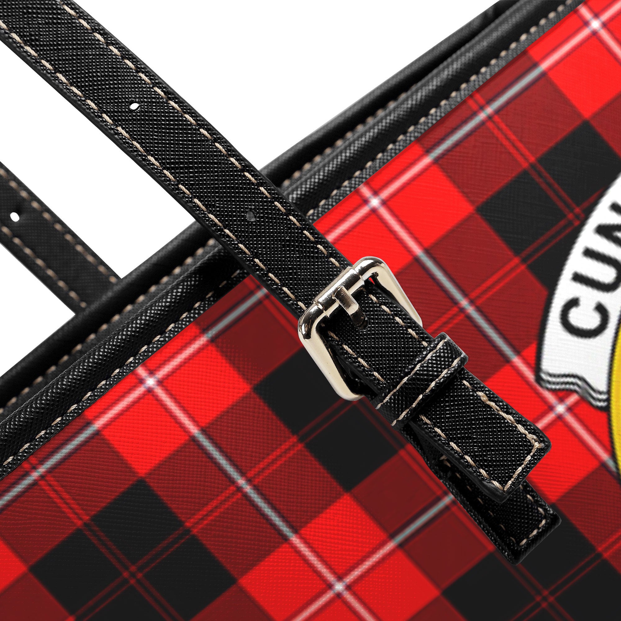 Cunningham Modern Tartan Crest Leather Tote Bag