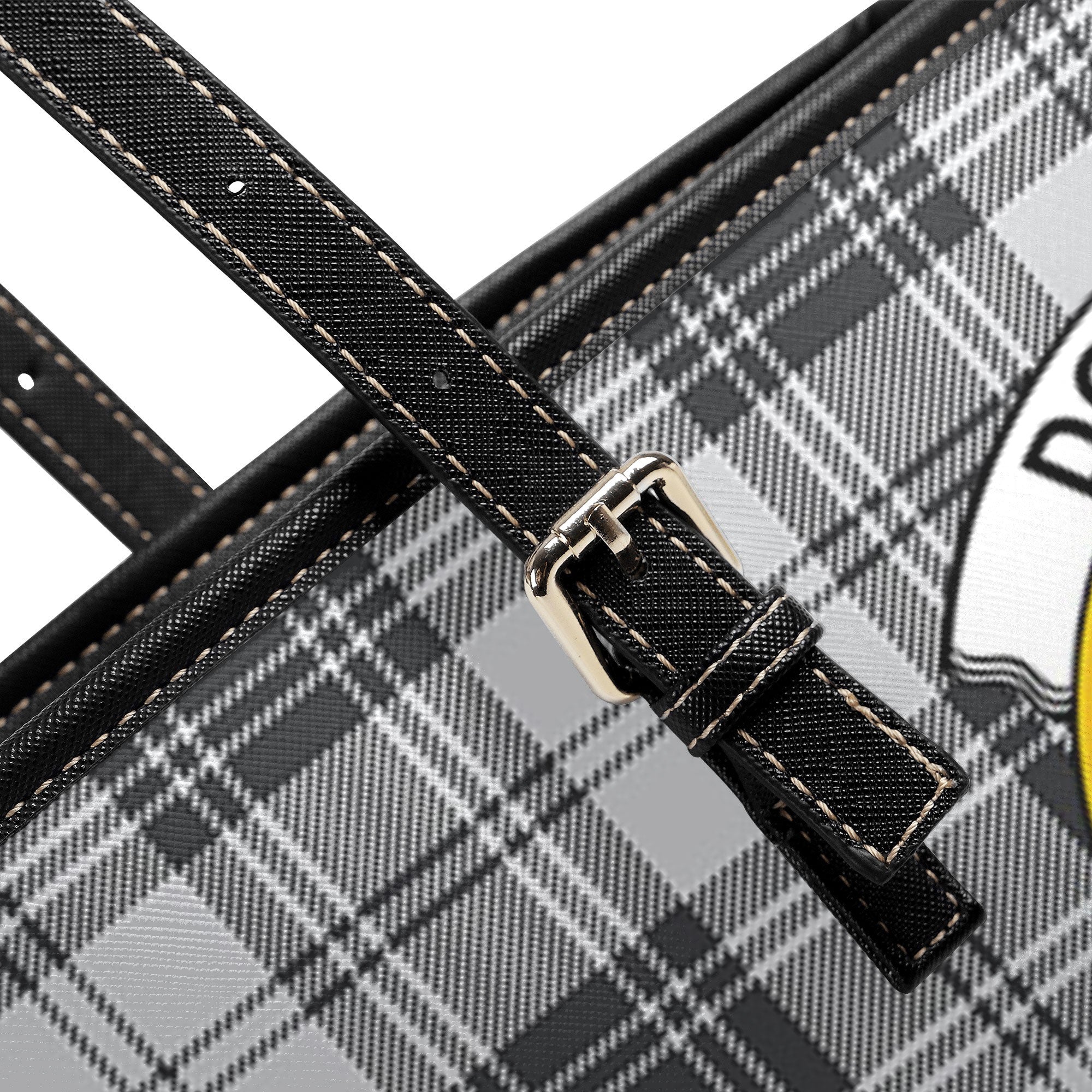 Douglas Grey Modern Tartan Crest Leather Tote Bag