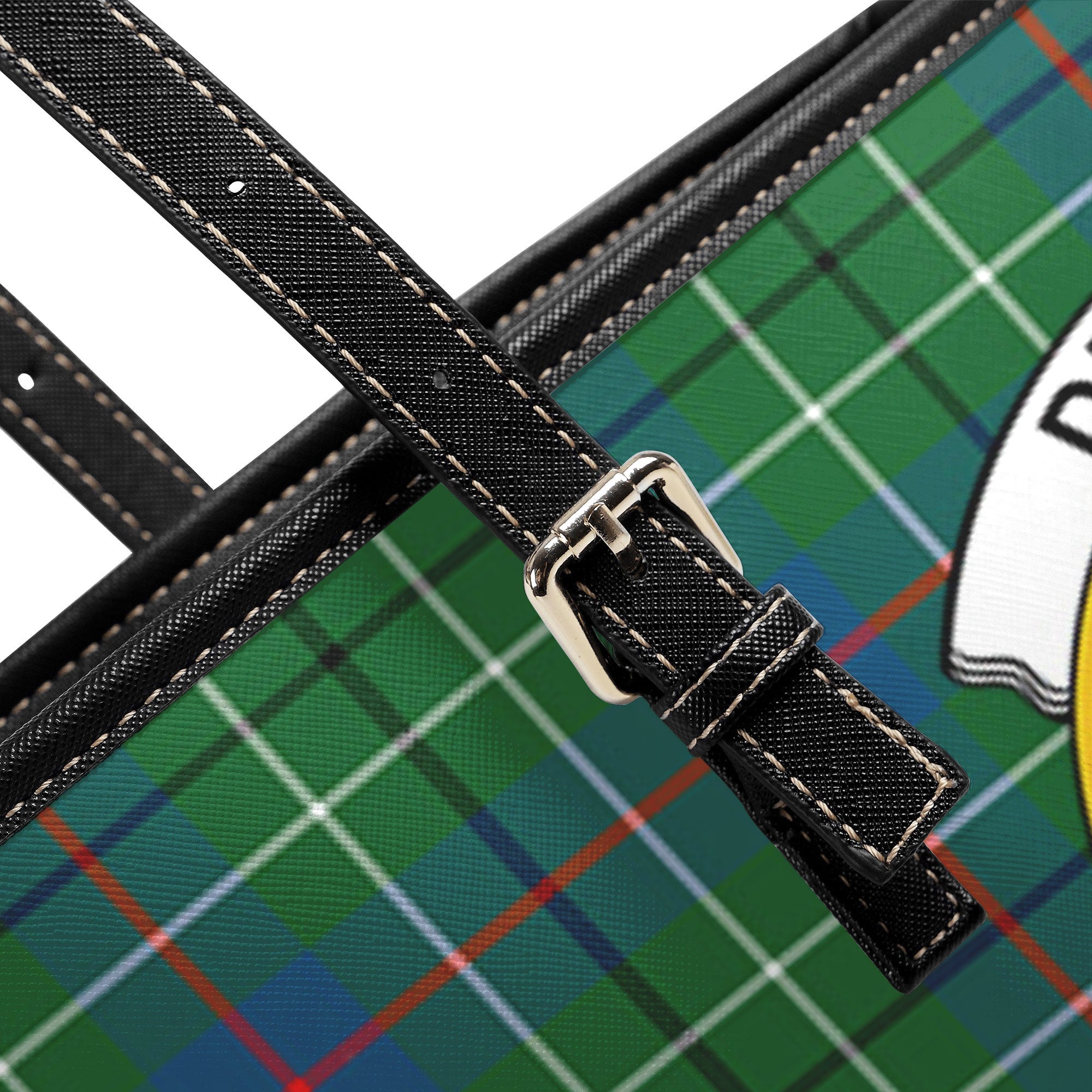 Duncan Ancient Tartan Crest Leather Tote Bag