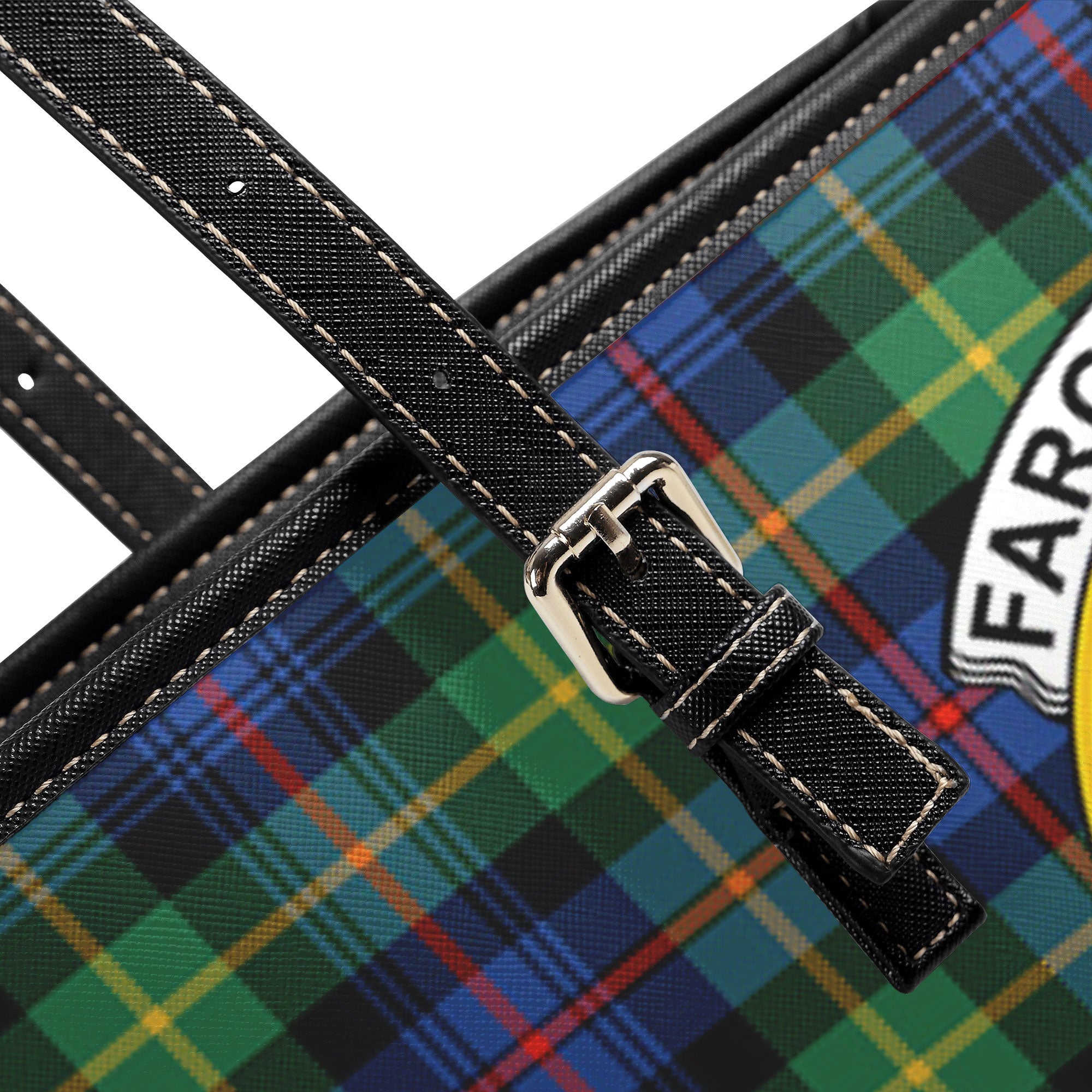 Farquharson Ancient Tartan Crest Leather Tote Bag