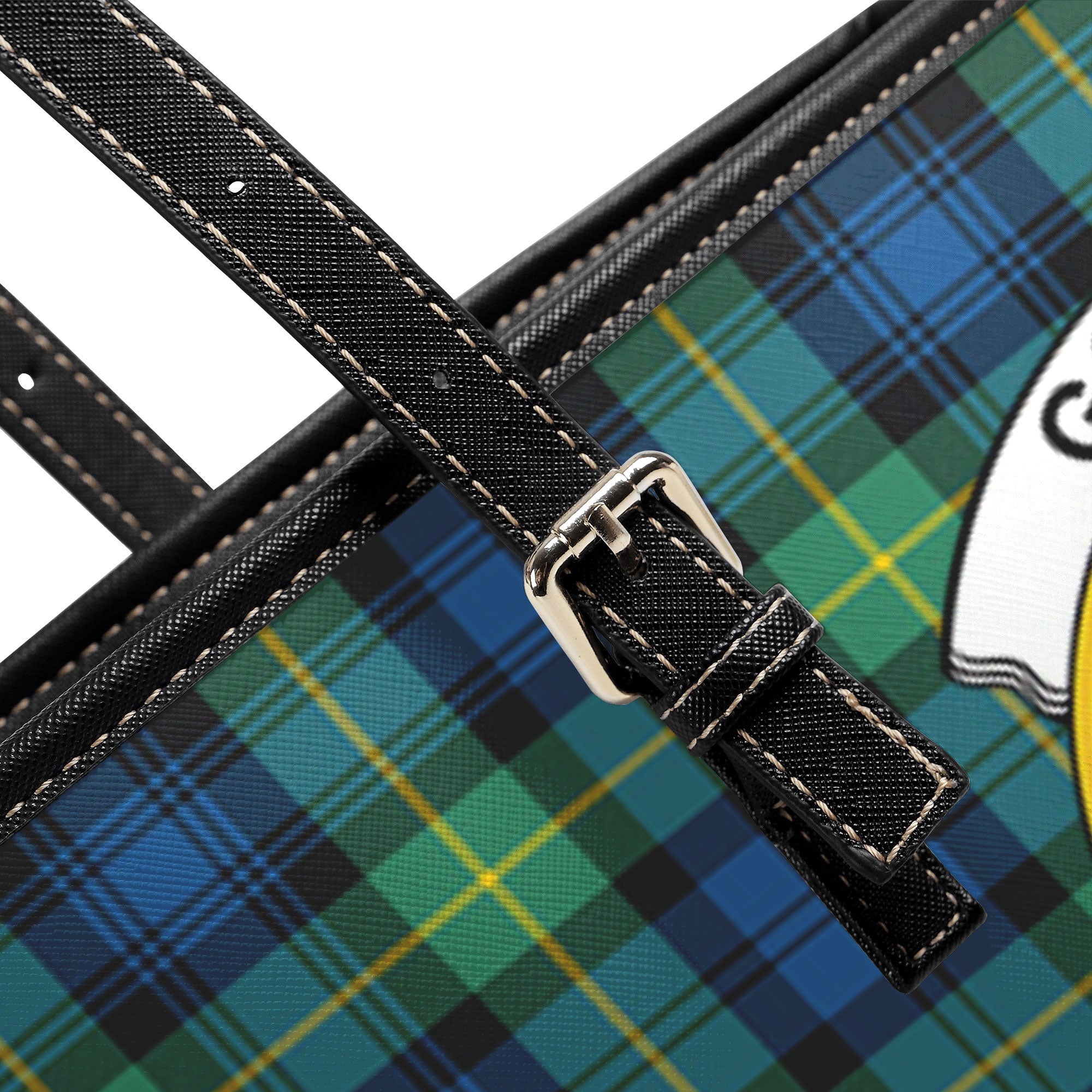 Gordon Ancient Tartan Crest Leather Tote Bag