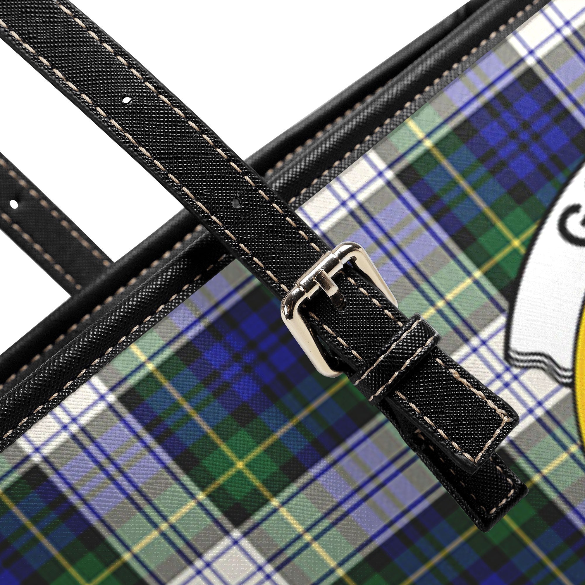 Gordon Dress Modern Tartan Crest Leather Tote Bag