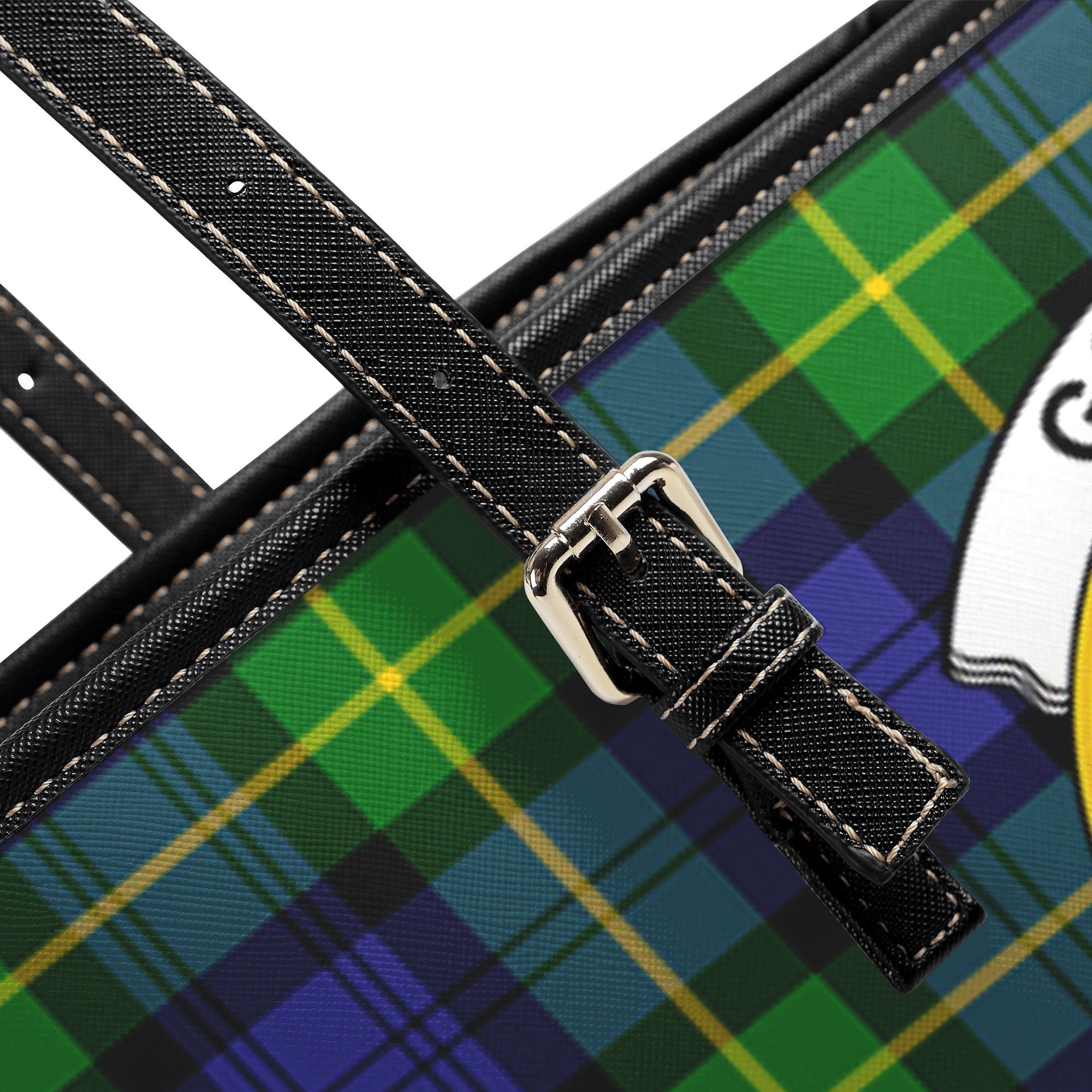 Gordon Modern Tartan Crest Leather Tote Bag