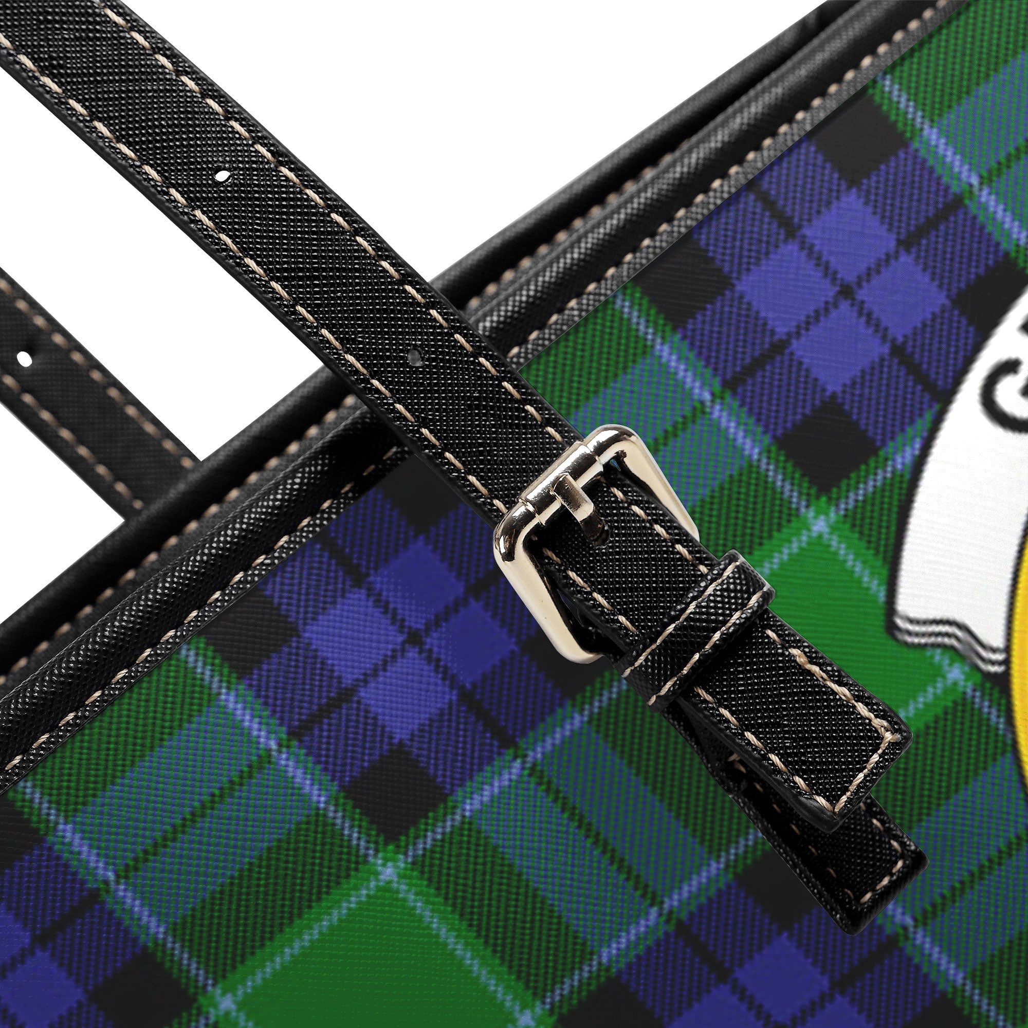 Graham of Menteith Modern Tartan Crest Leather Tote Bag