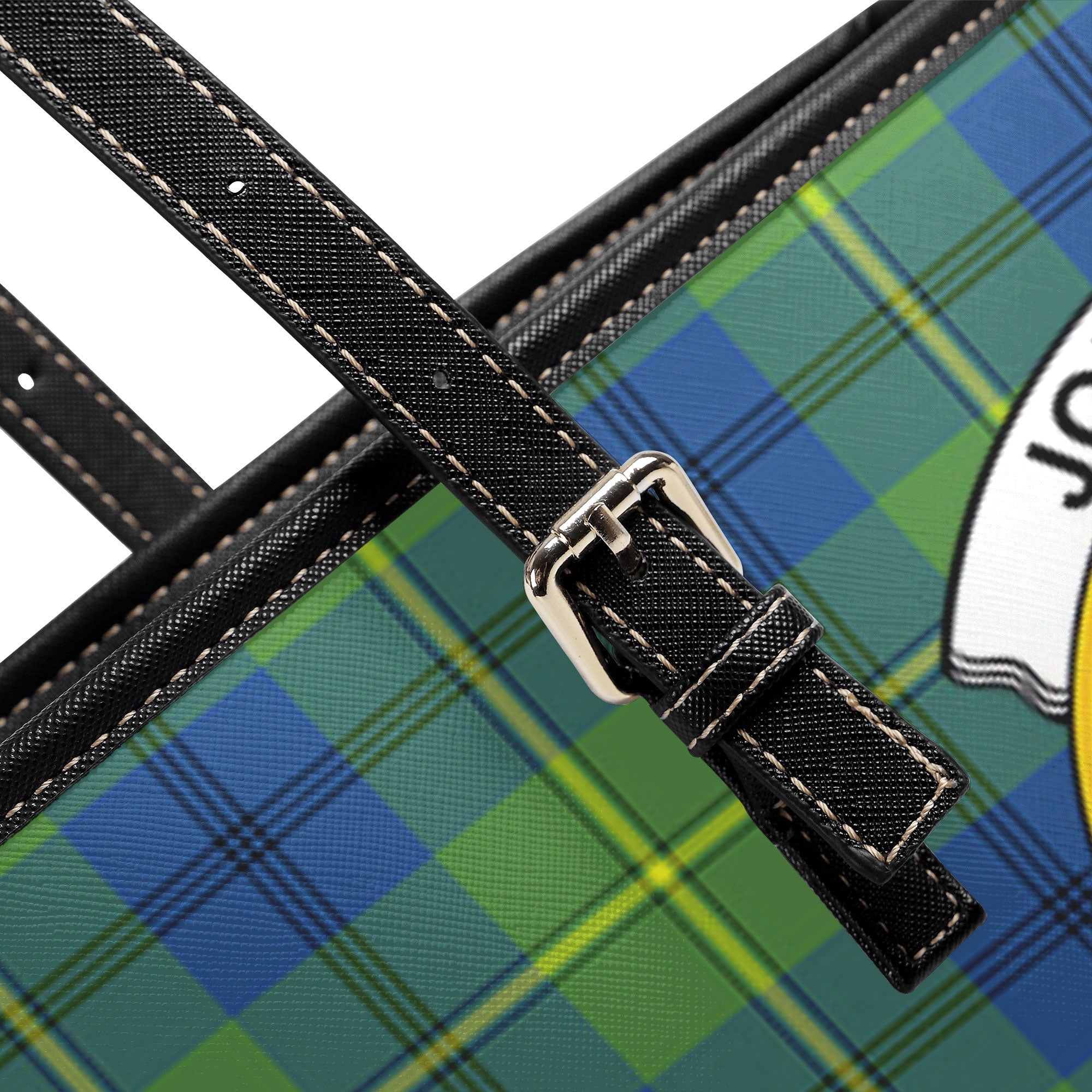 Johnston Ancient Tartan Crest Leather Tote Bag