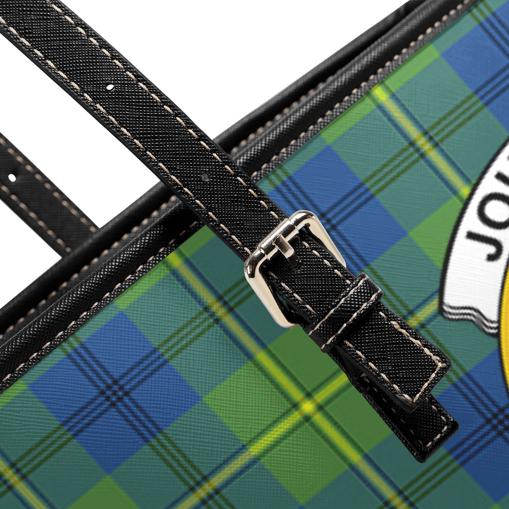 Johnstone Ancient Tartan Crest Leather Tote Bag